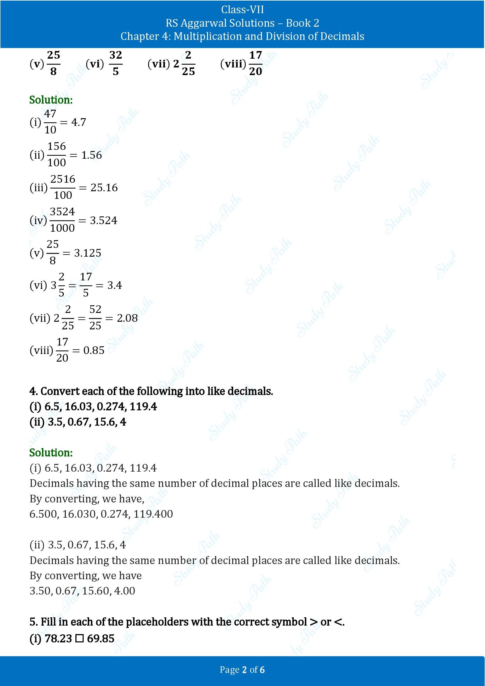 RS Aggarwal Solutions Class 7 Book 2 Chapter 4 Multiplication and Division of Decimals Exercise 4A 00002