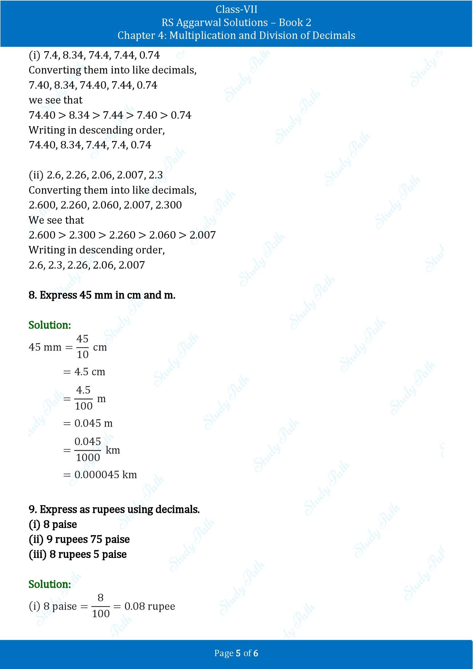 RS Aggarwal Solutions Class 7 Book 2 Chapter 4 Multiplication and Division of Decimals Exercise 4A 00005