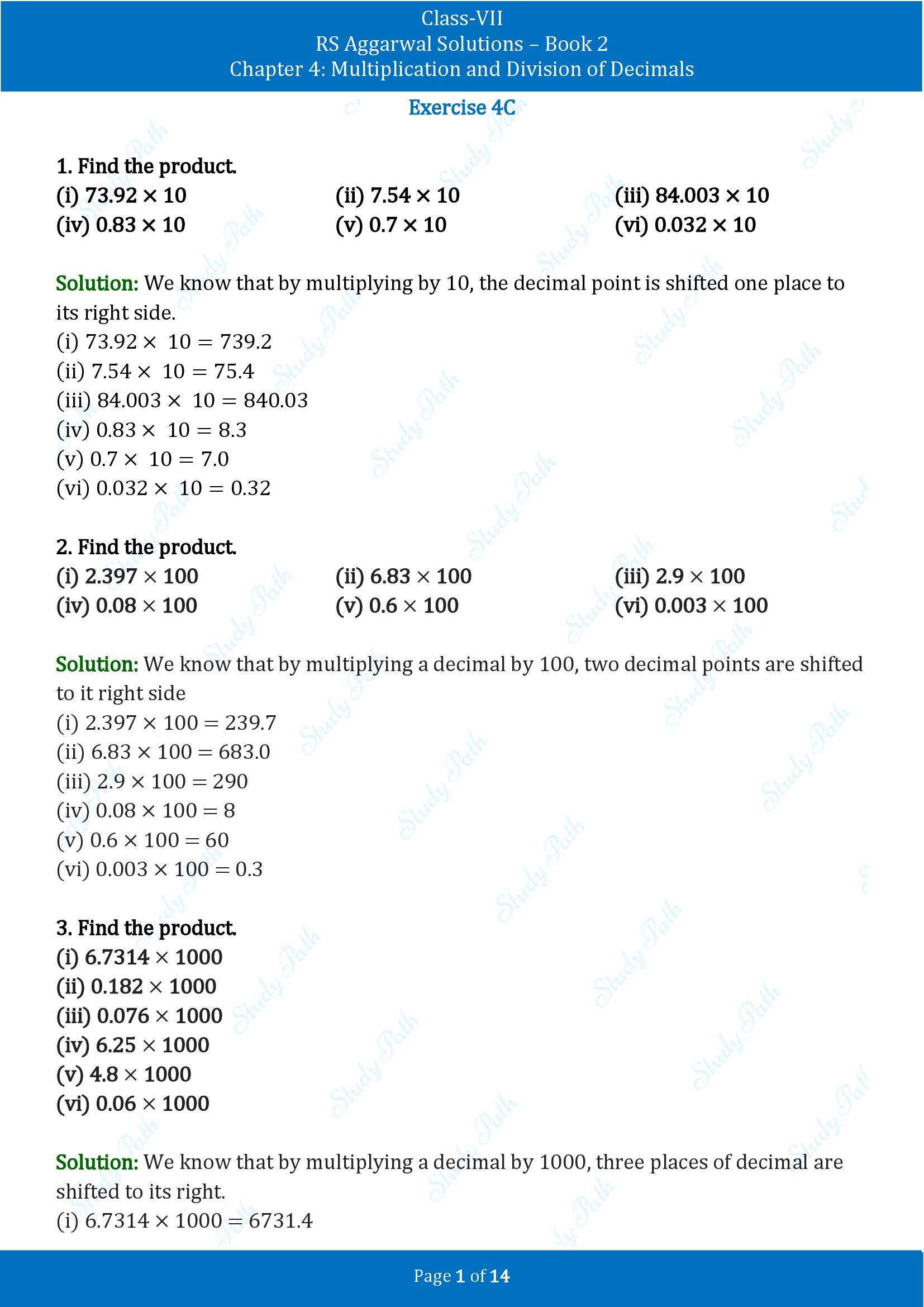 RS Aggarwal Solutions Class 7 Book 2 Chapter 4 Multiplication and Division of Decimals Exercise 4C 00001
