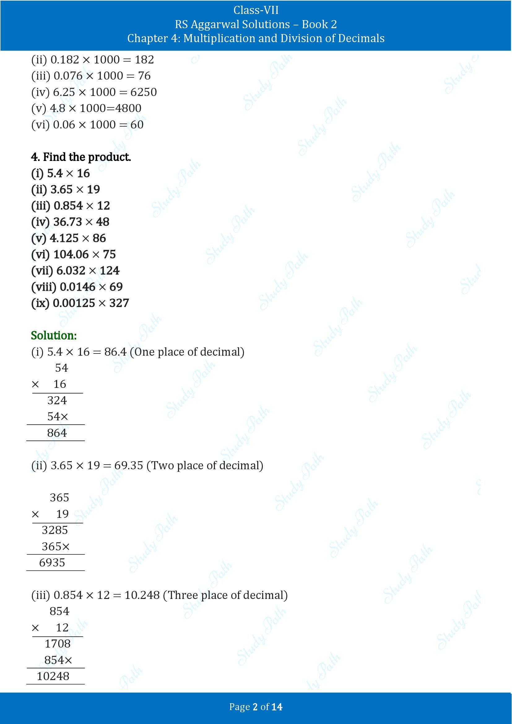 RS Aggarwal Solutions Class 7 Book 2 Chapter 4 Multiplication and Division of Decimals Exercise 4C 00002