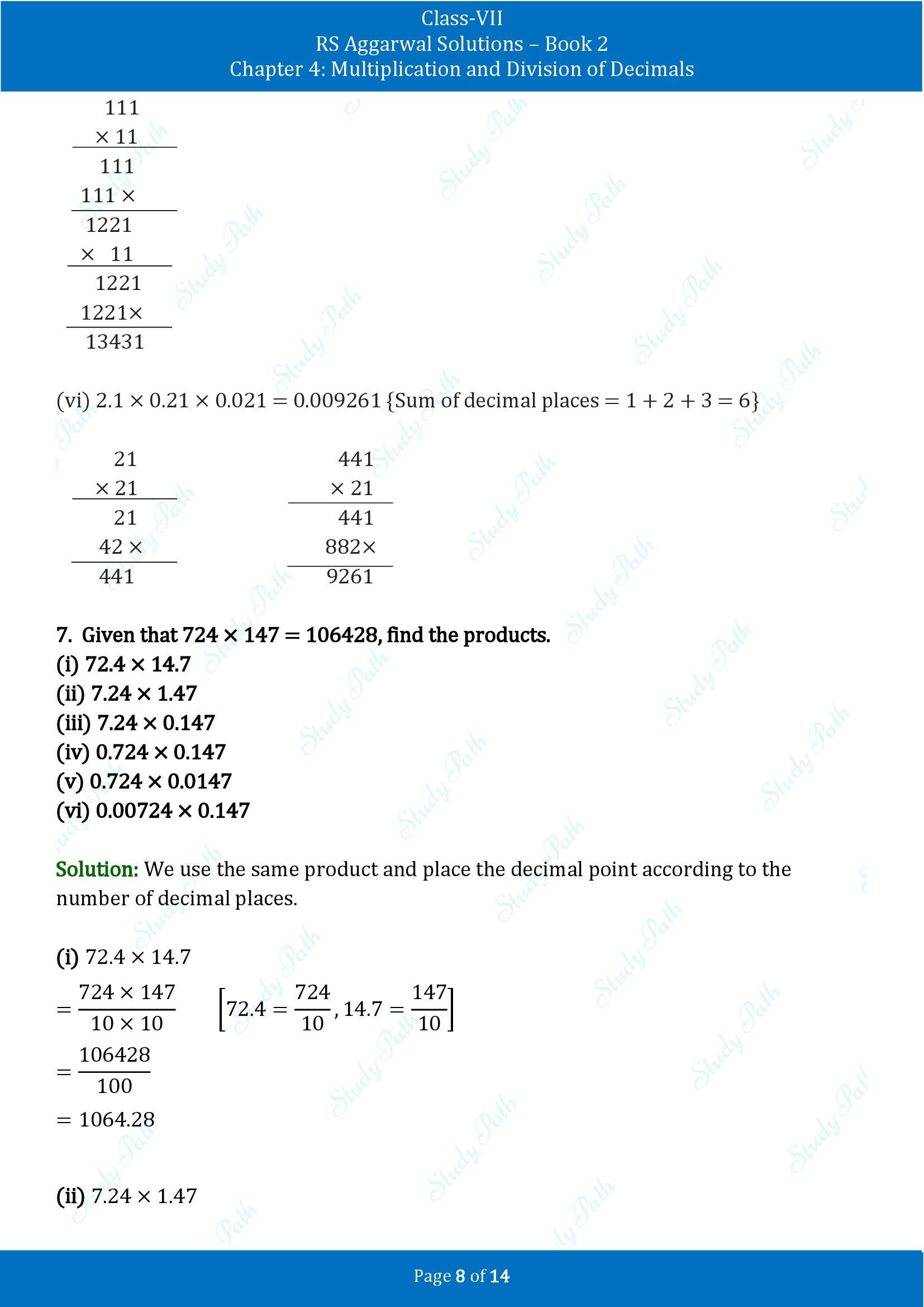RS Aggarwal Solutions Class 7 Book 2 Chapter 4 Multiplication and Division of Decimals Exercise 4C 00008