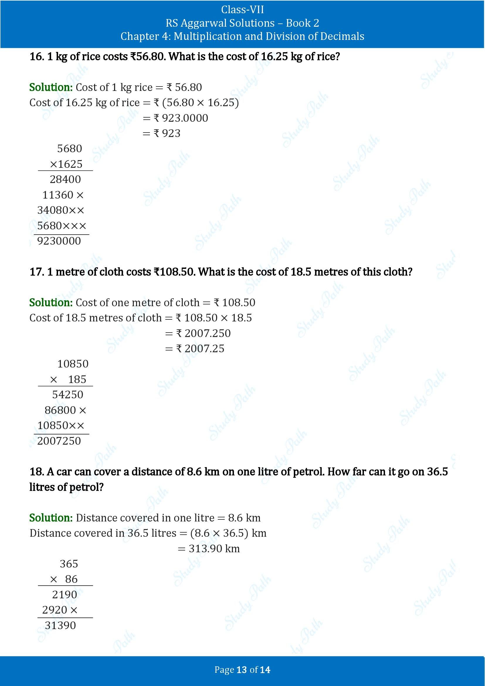 RS Aggarwal Solutions Class 7 Book 2 Chapter 4 Multiplication and Division of Decimals Exercise 4C 00013