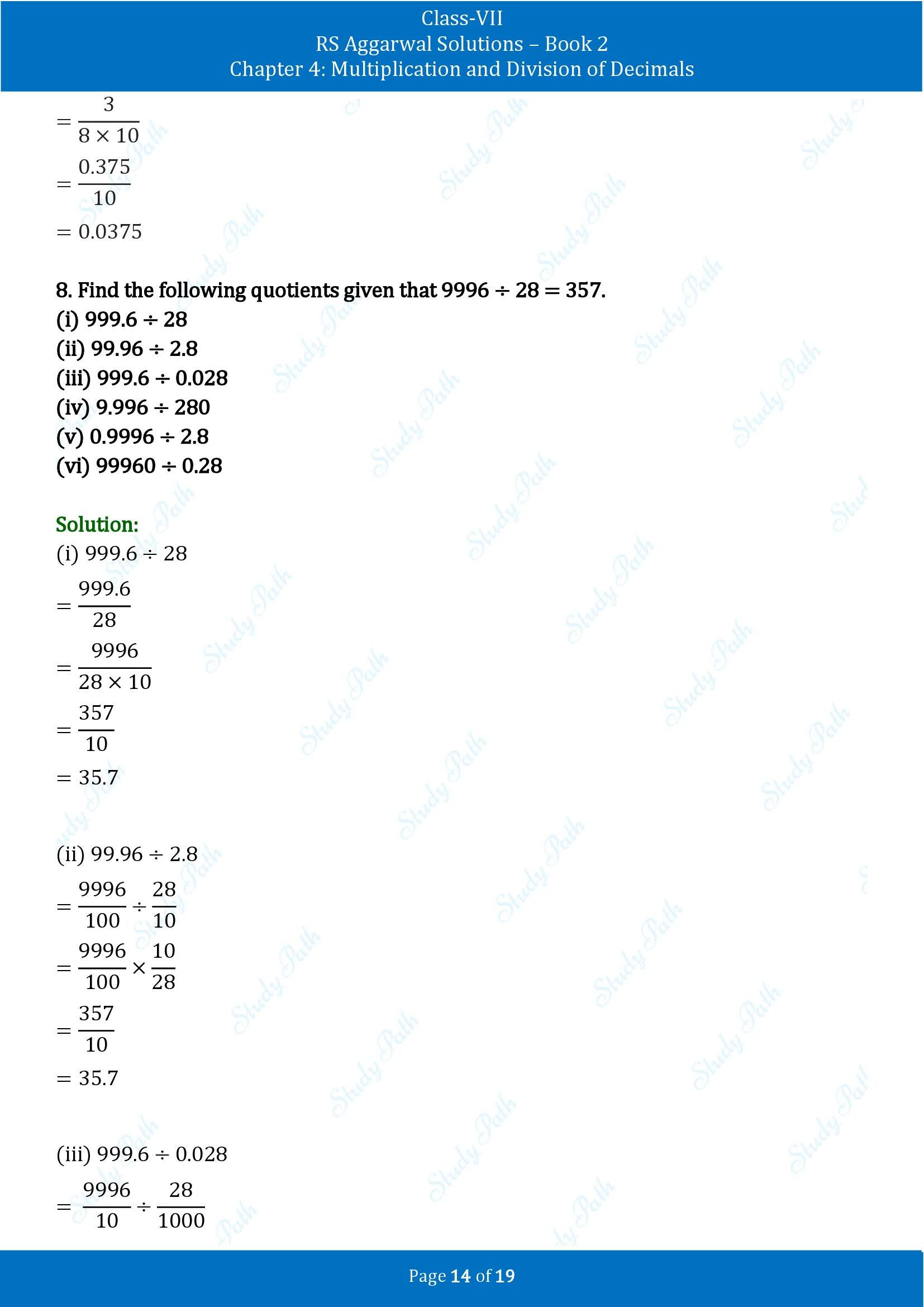 RS Aggarwal Solutions Class 7 Book 2 Chapter 4 Multiplication and Division of Decimals Exercise 4D 00014