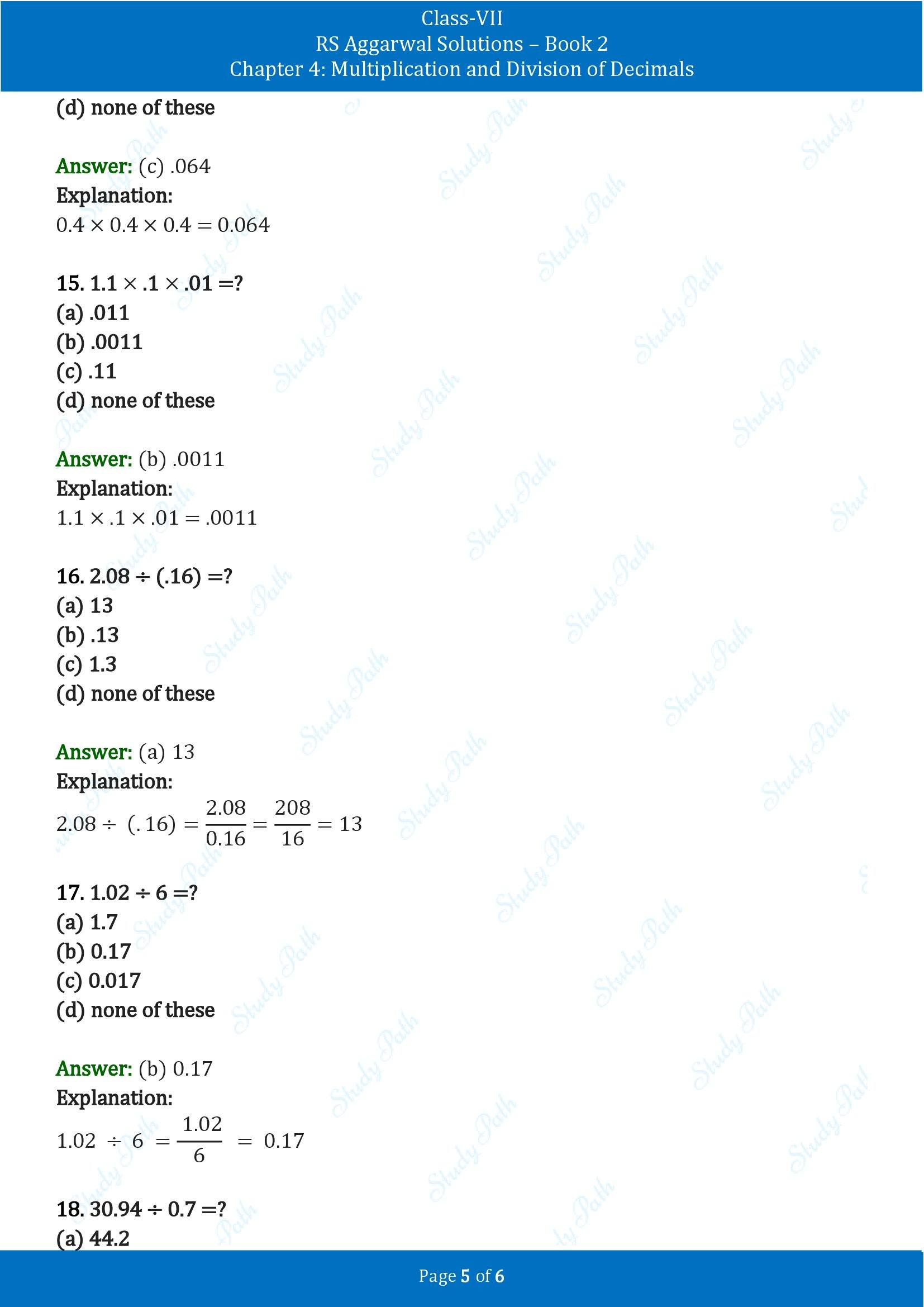 RS Aggarwal Solutions Class 7 Book 2 Chapter 4 Multiplication and Division of Decimals Exercise 4E 00005