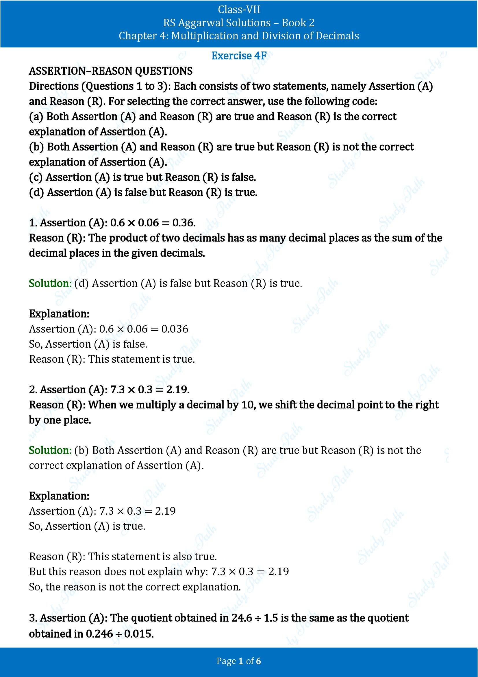 RS Aggarwal Solutions Class 7 Book 2 Chapter 4 Multiplication and Division of Decimals Exercise 4F 00001
