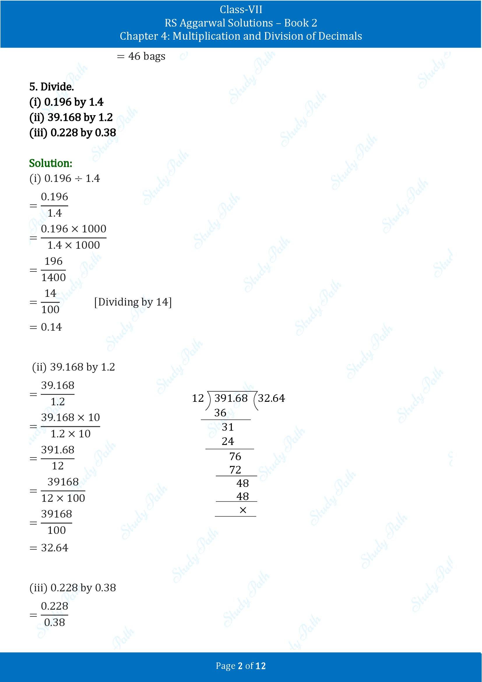 RS Aggarwal Solutions Class 7 Book 2 Chapter 4 Multiplication and Division of Decimals Test Paper 4 00002