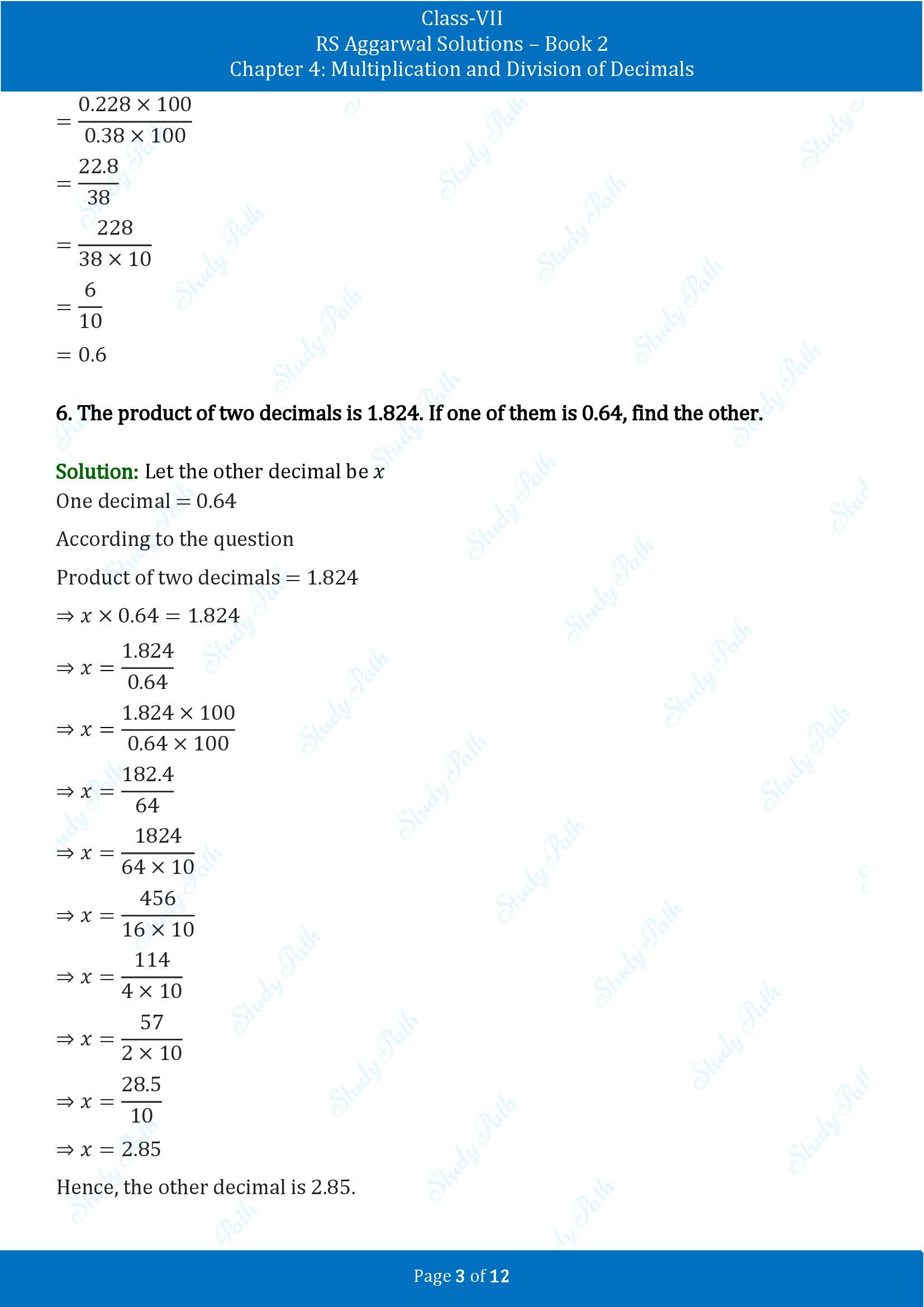 RS Aggarwal Solutions Class 7 Book 2 Chapter 4 Multiplication and Division of Decimals Test Paper 4 00003
