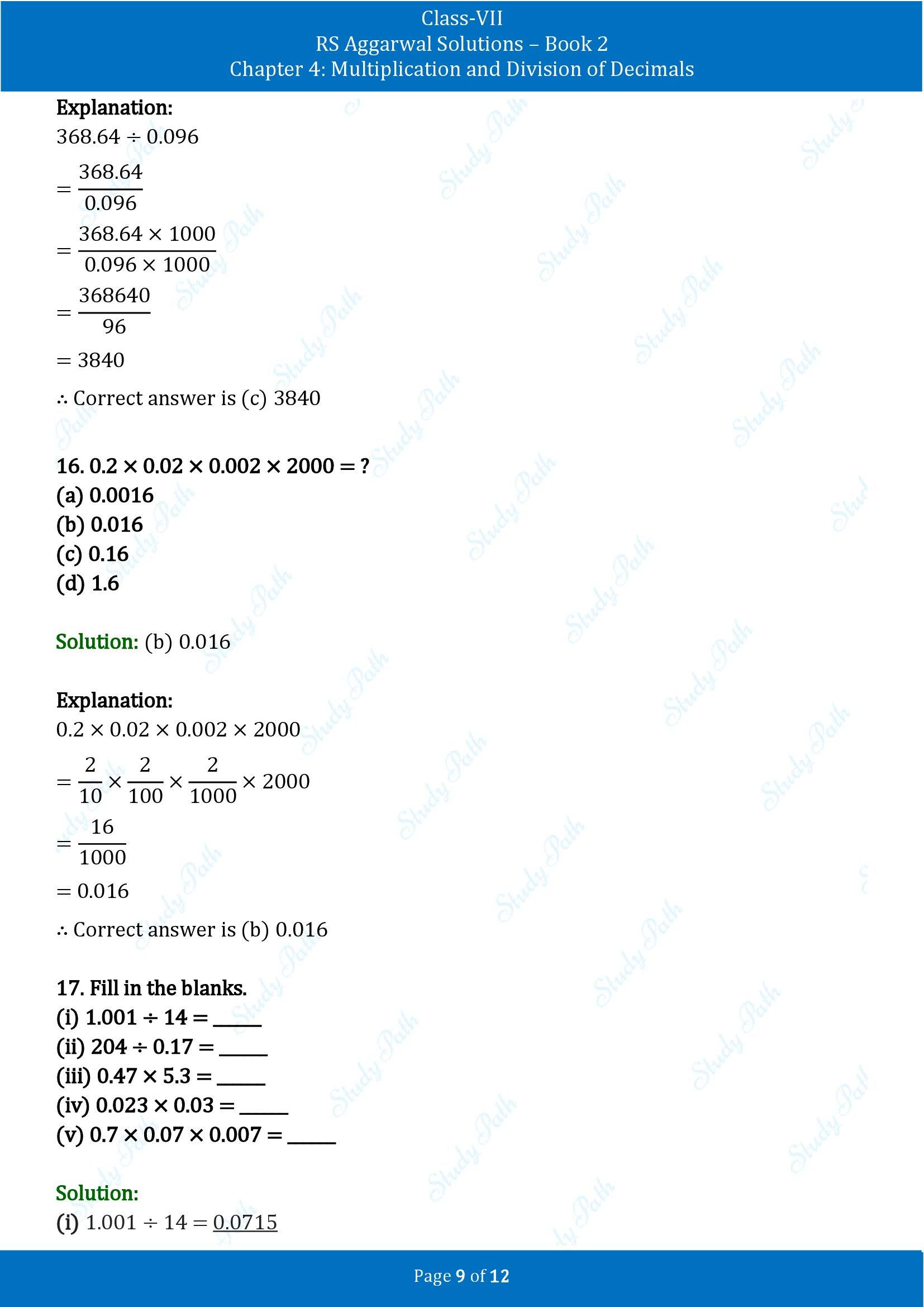 RS Aggarwal Solutions Class 7 Book 2 Chapter 4 Multiplication and Division of Decimals Test Paper 4 00009