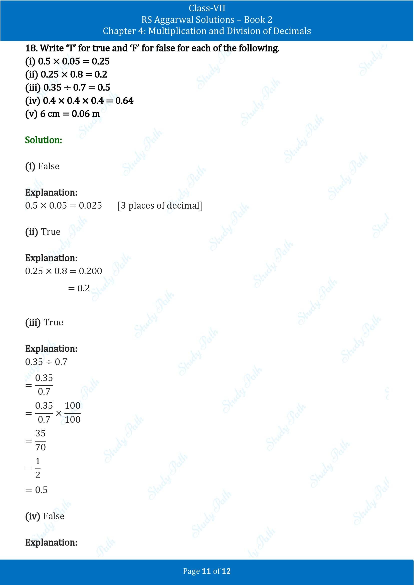 RS Aggarwal Solutions Class 7 Book 2 Chapter 4 Multiplication and Division of Decimals Test Paper 4 00011