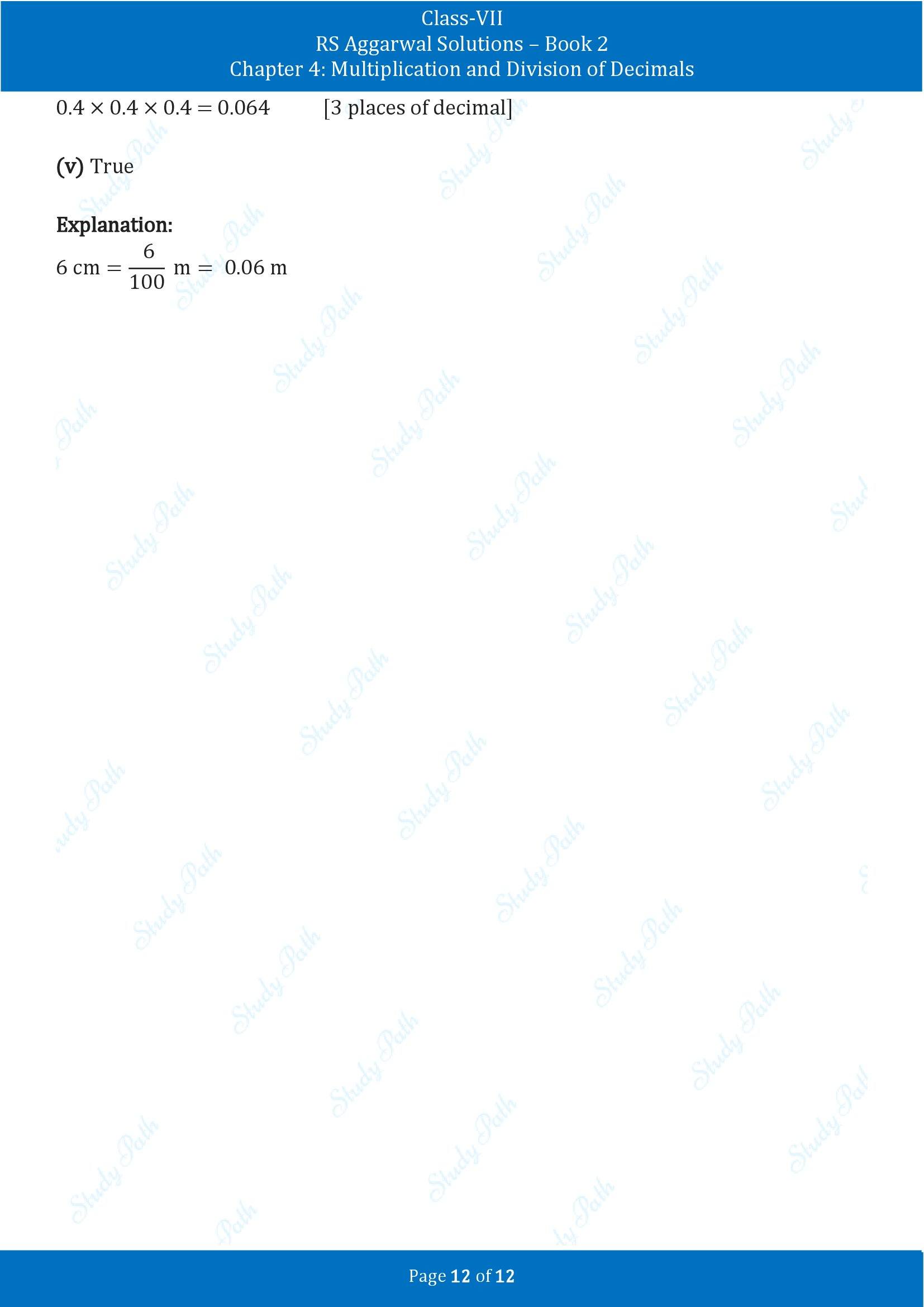 RS Aggarwal Solutions Class 7 Book 2 Chapter 4 Multiplication and Division of Decimals Test Paper 4 00012