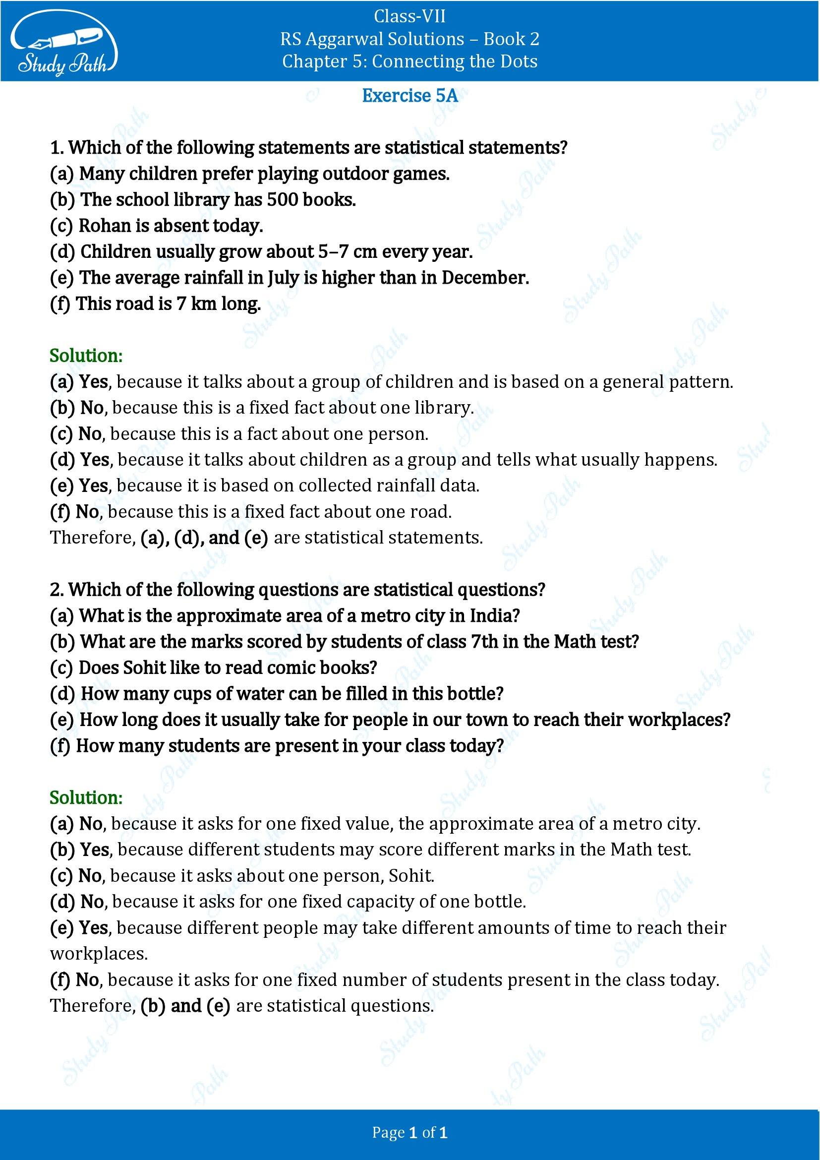 RS Aggarwal Solutions Class 7 Book 2 Chapter 5 Connecting the Dots Exercise 5A