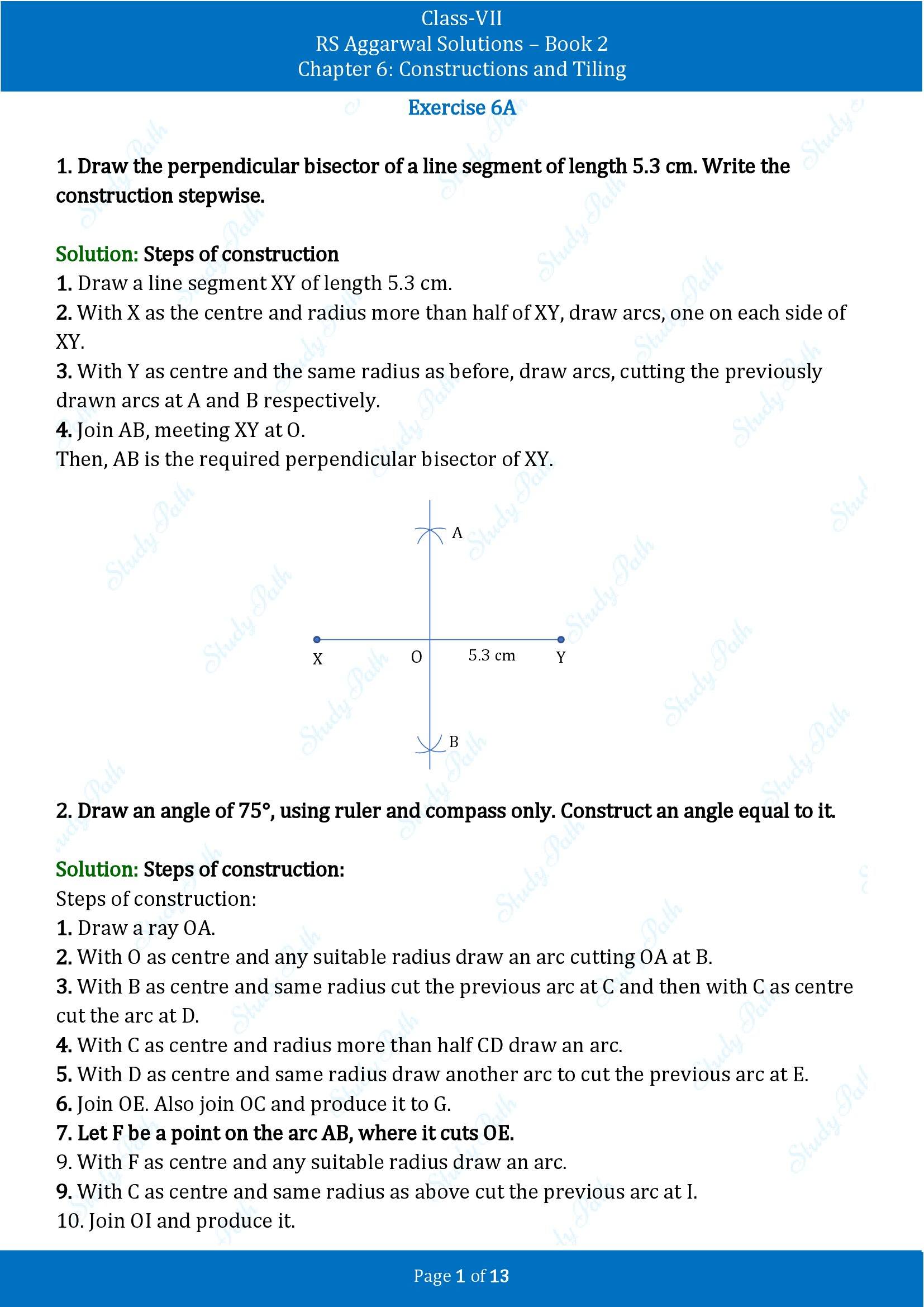 RS Aggarwal Solutions Class 7 Book 2 Chapter 6 Constructions and Tilings Exercise 6A 00001