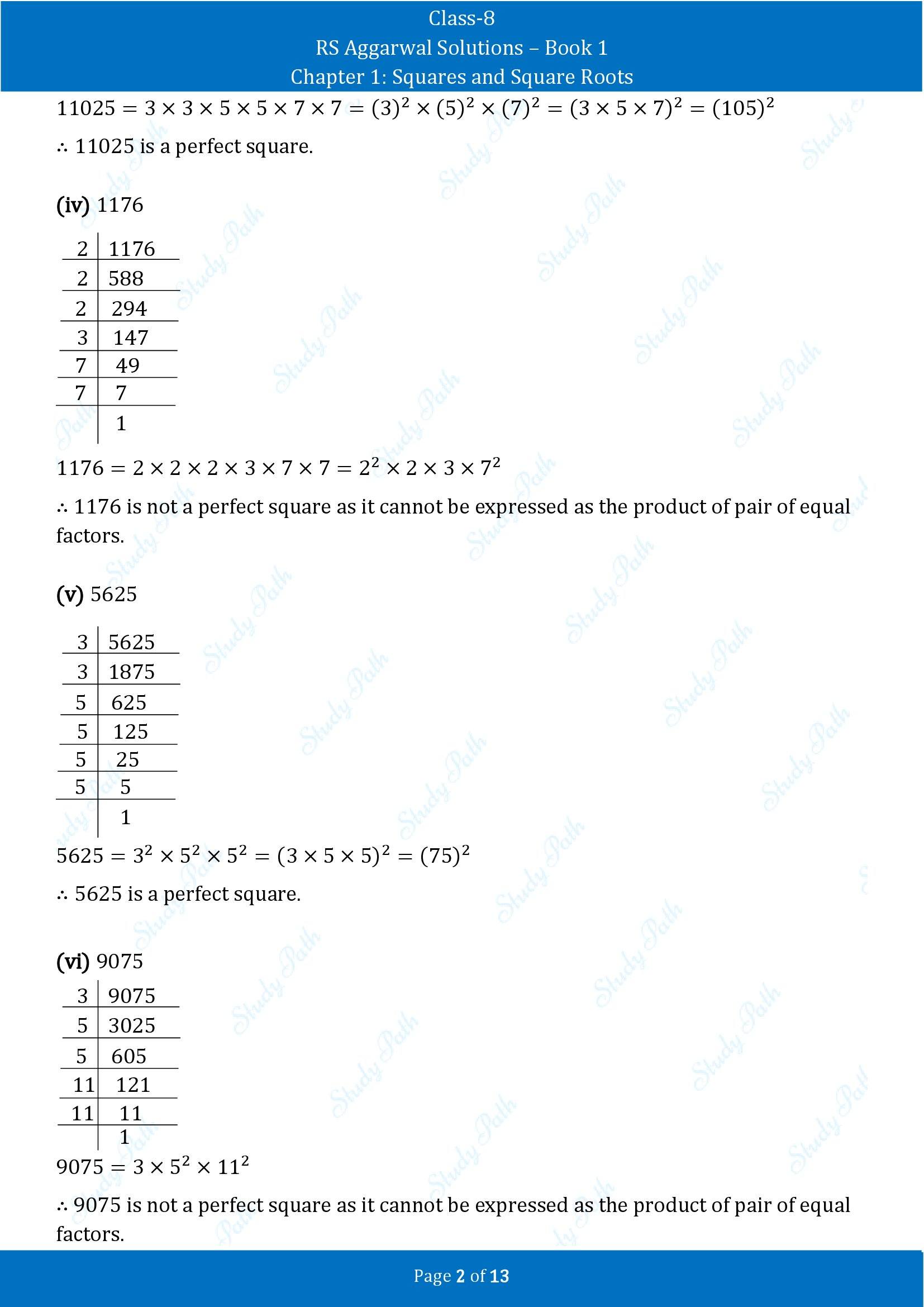 RS Aggarwal Solutions Class 8 Book 1 Chapter 1 Squares and Square Roots Exercise 1A 00002