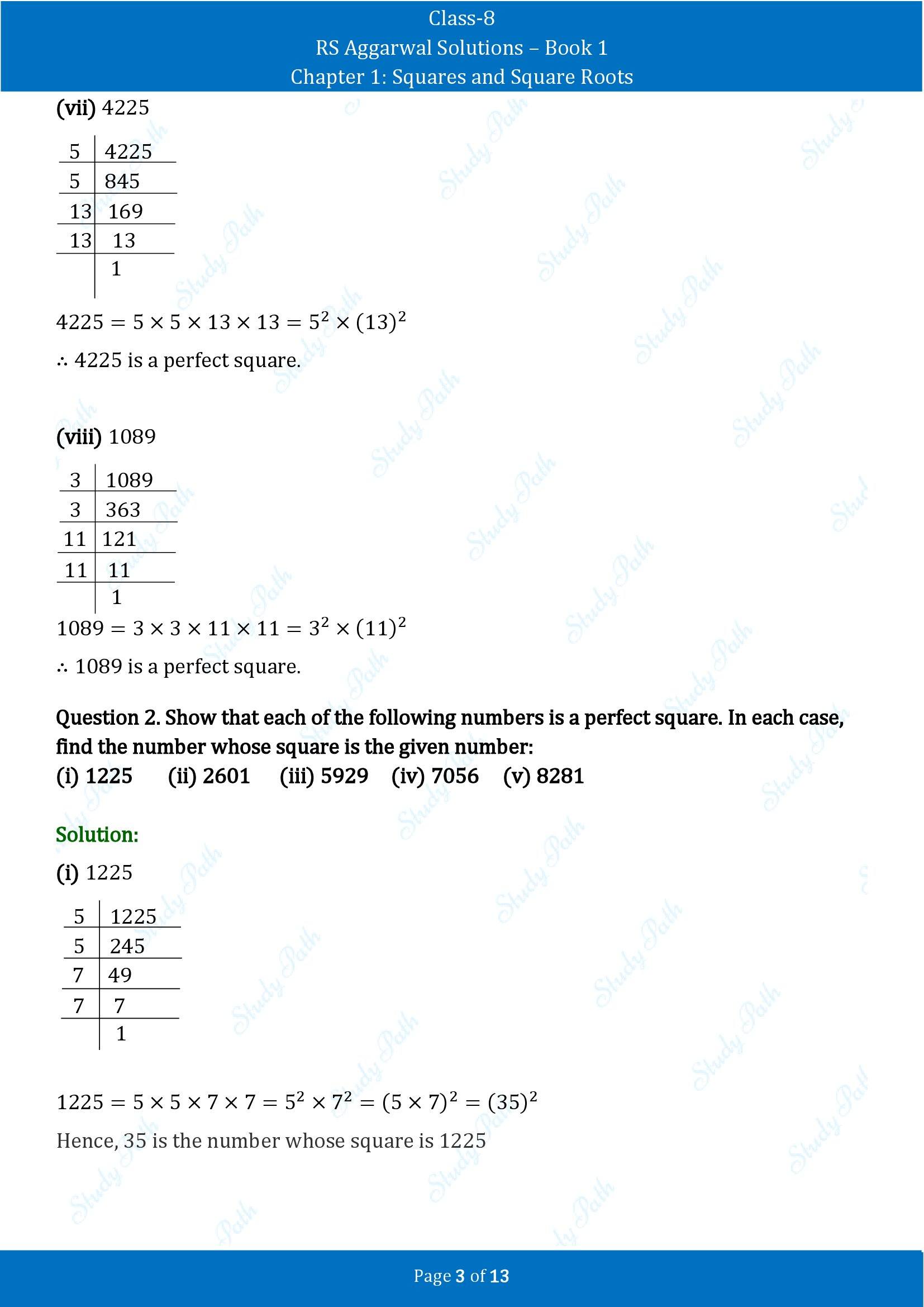 RS Aggarwal Solutions Class 8 Book 1 Chapter 1 Squares and Square Roots Exercise 1A 00003