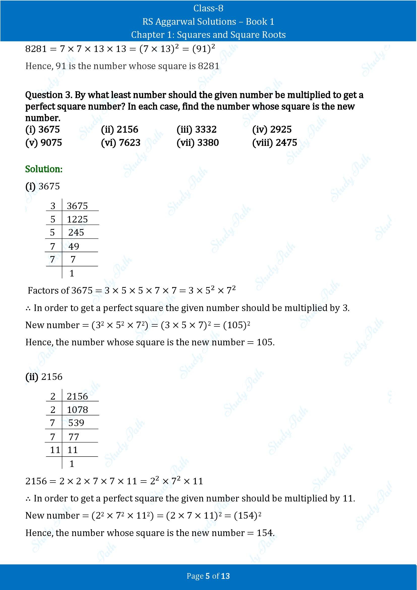 RS Aggarwal Solutions Class 8 Book 1 Chapter 1 Squares and Square Roots Exercise 1A 00005