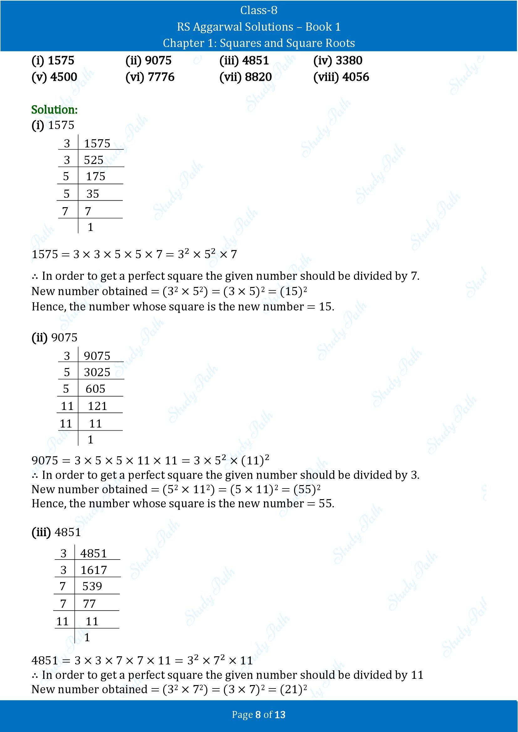 RS Aggarwal Solutions Class 8 Book 1 Chapter 1 Squares and Square Roots Exercise 1A 00008