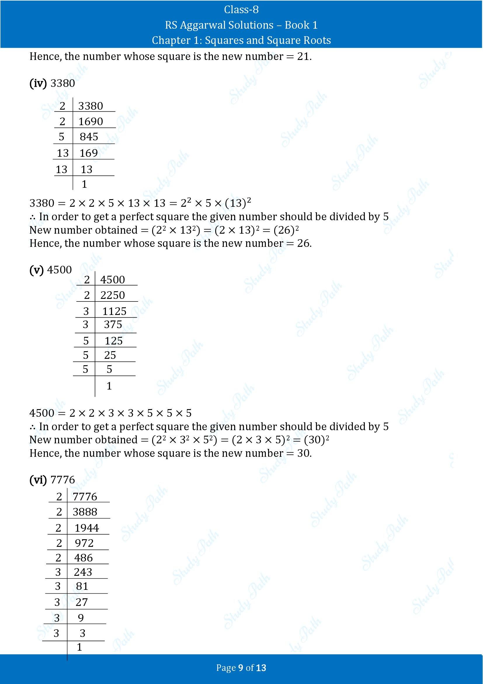 RS Aggarwal Solutions Class 8 Book 1 Chapter 1 Squares and Square Roots Exercise 1A 00009