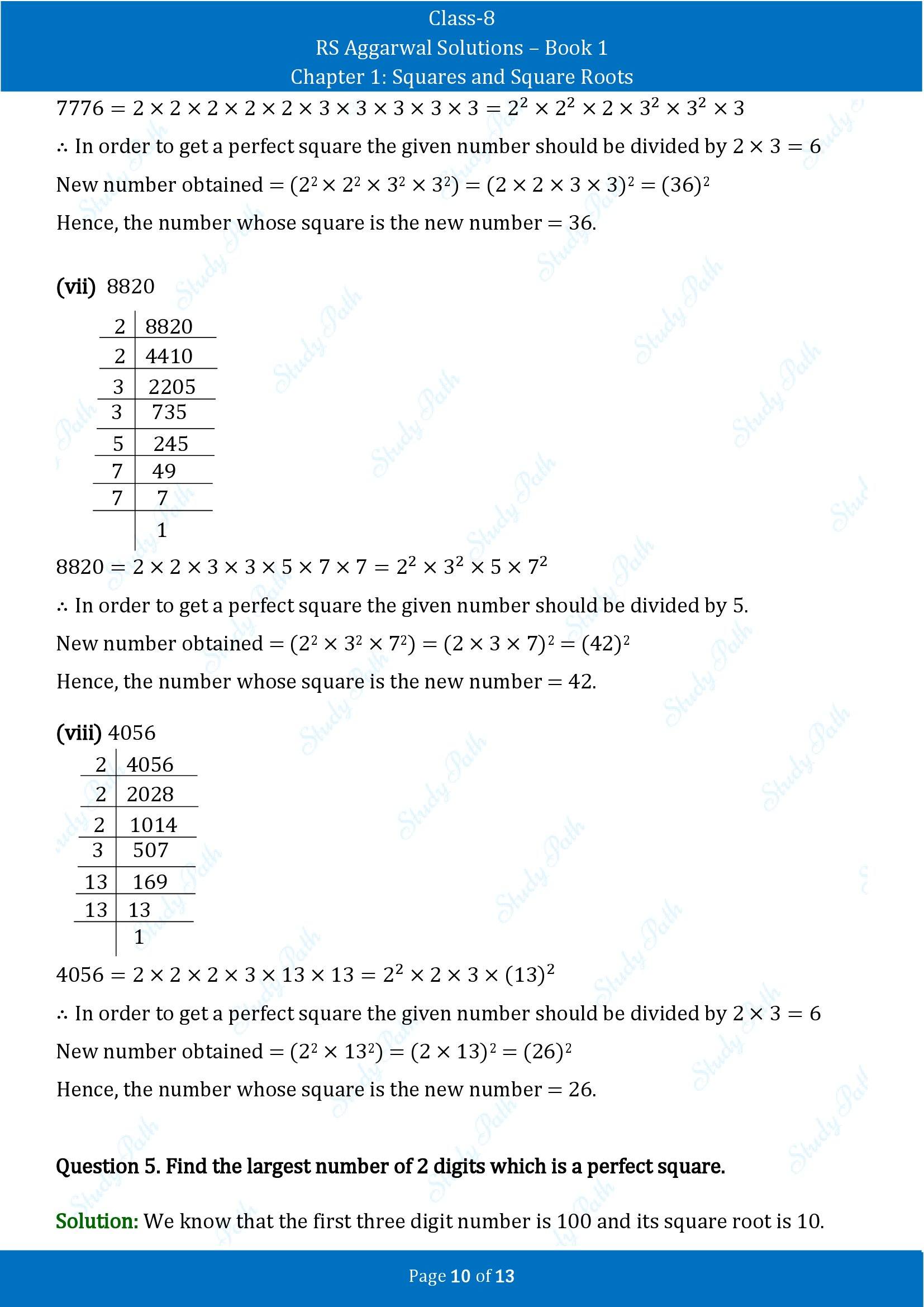 RS Aggarwal Solutions Class 8 Book 1 Chapter 1 Squares and Square Roots Exercise 1A 00010