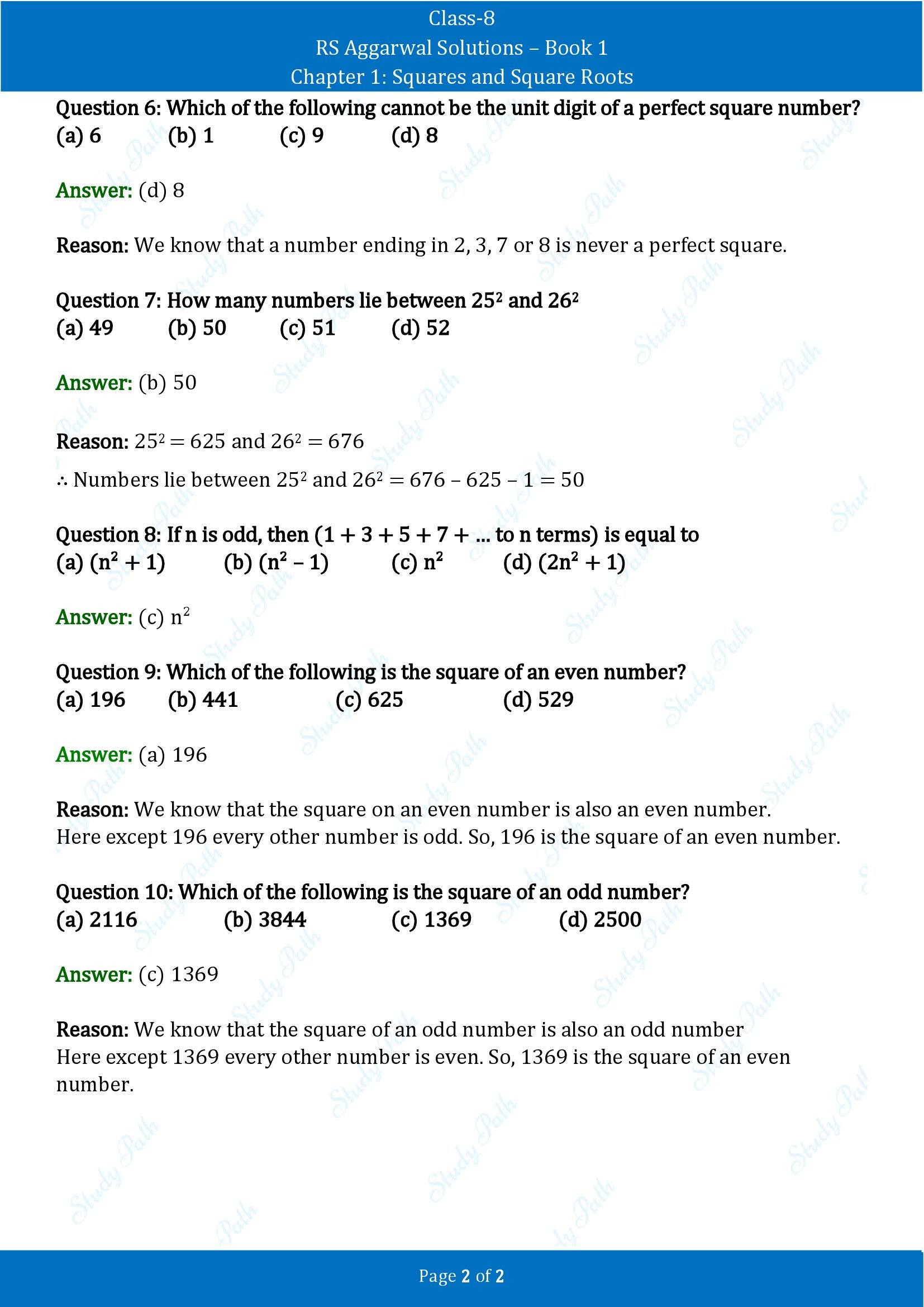 RS Aggarwal Solutions Class 8 Book 1 Chapter 1 Squares and Square Roots Exercise 1C 00002