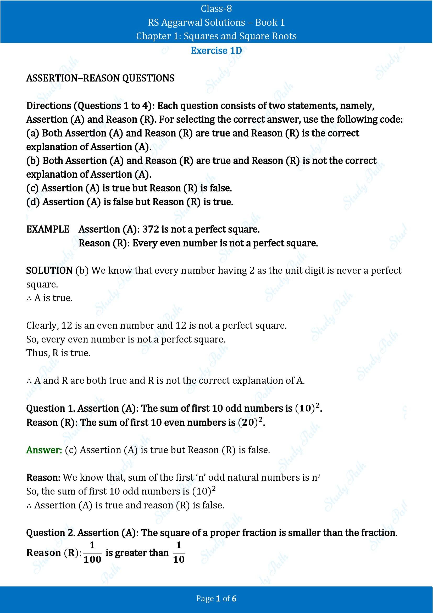 RS Aggarwal Solutions Class 8 Book 1 Chapter 1 Squares and Square Roots Exercise 1D 00001