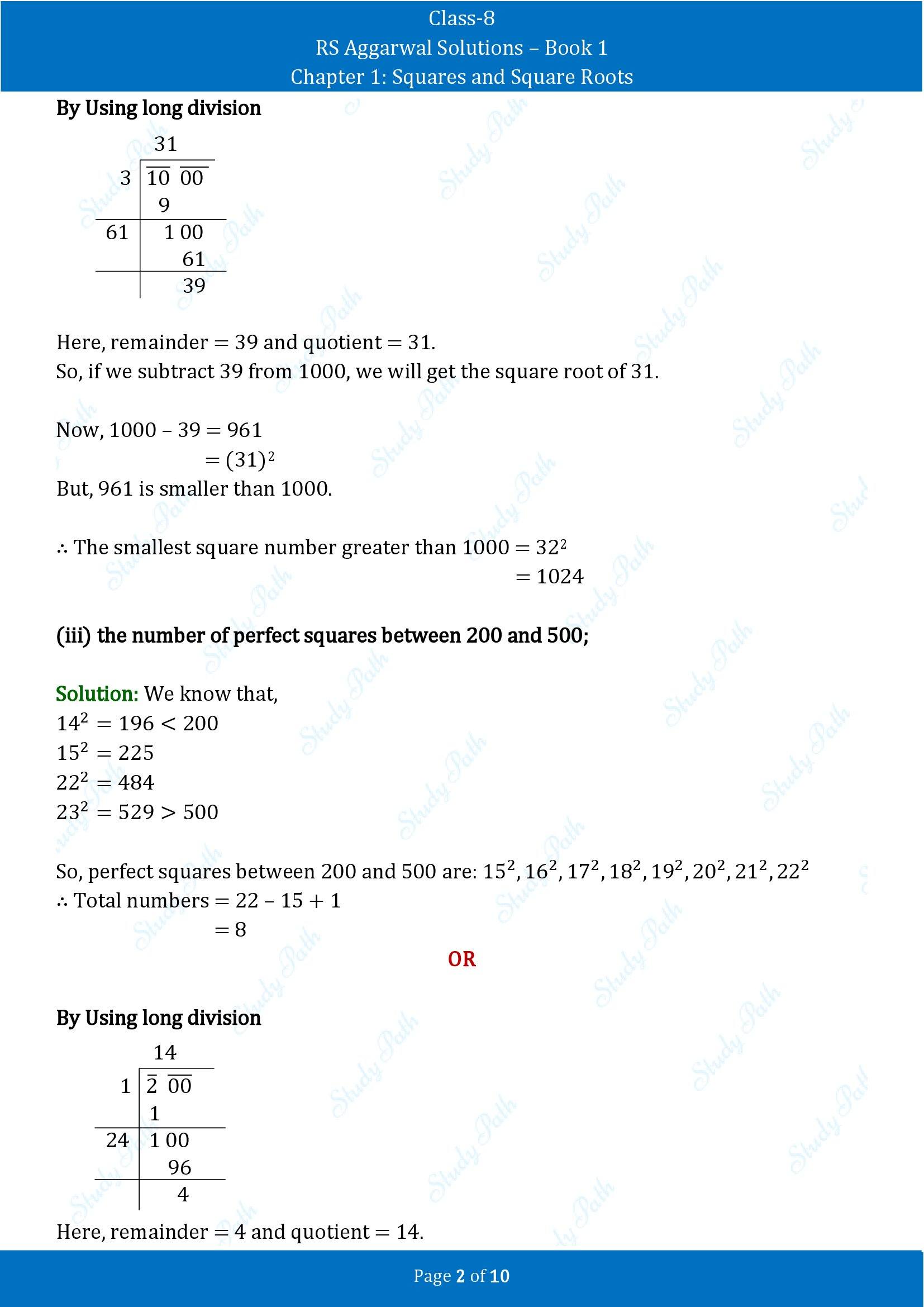 RS Aggarwal Solutions Class 8 Book 1 Chapter 1 Squares and Square Roots Test Paper 1 00002