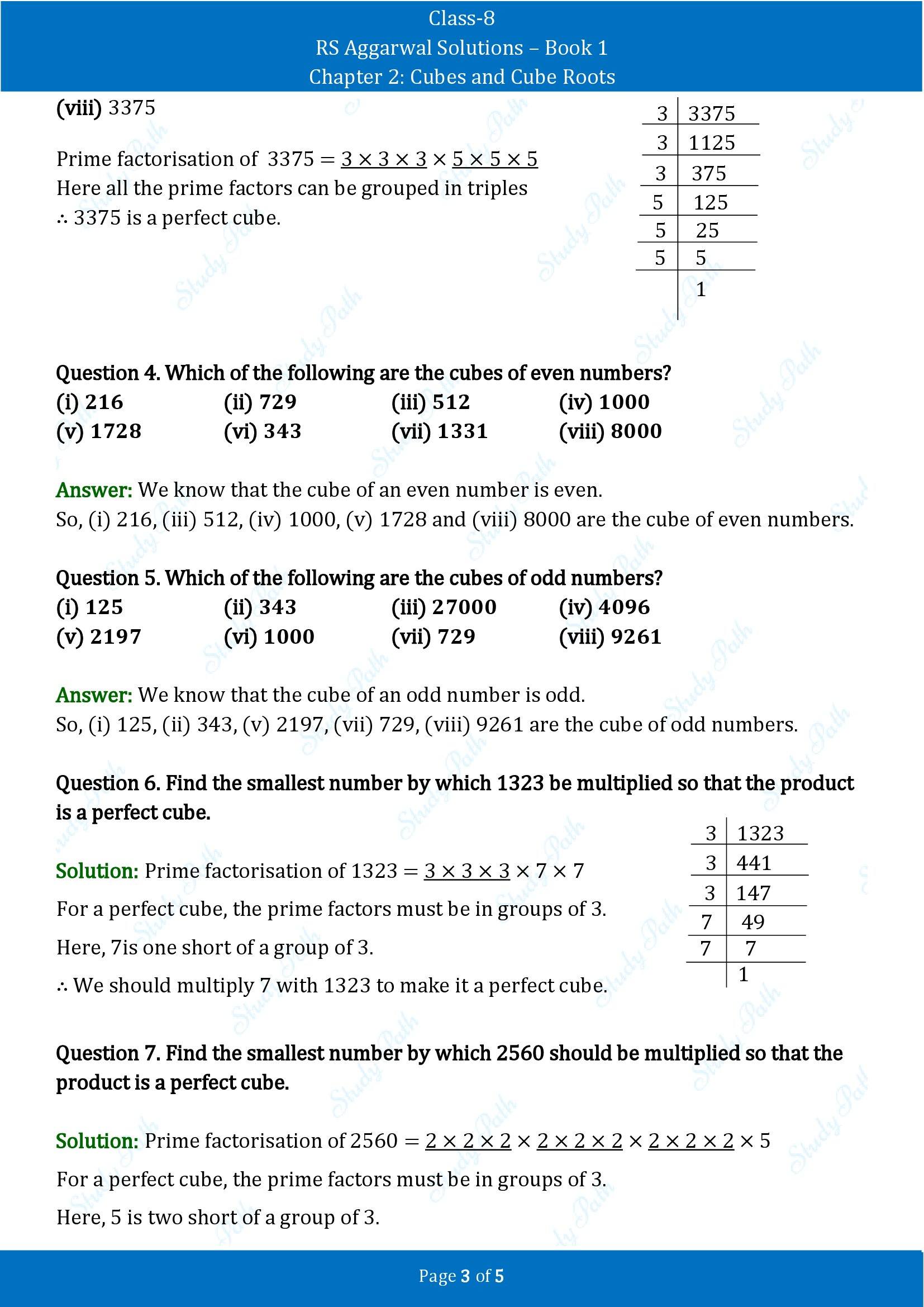 RS Aggarwal Solutions Class 8 Book 1 Chapter 2 Cubes and Cube Roots Exercise 2A 00003