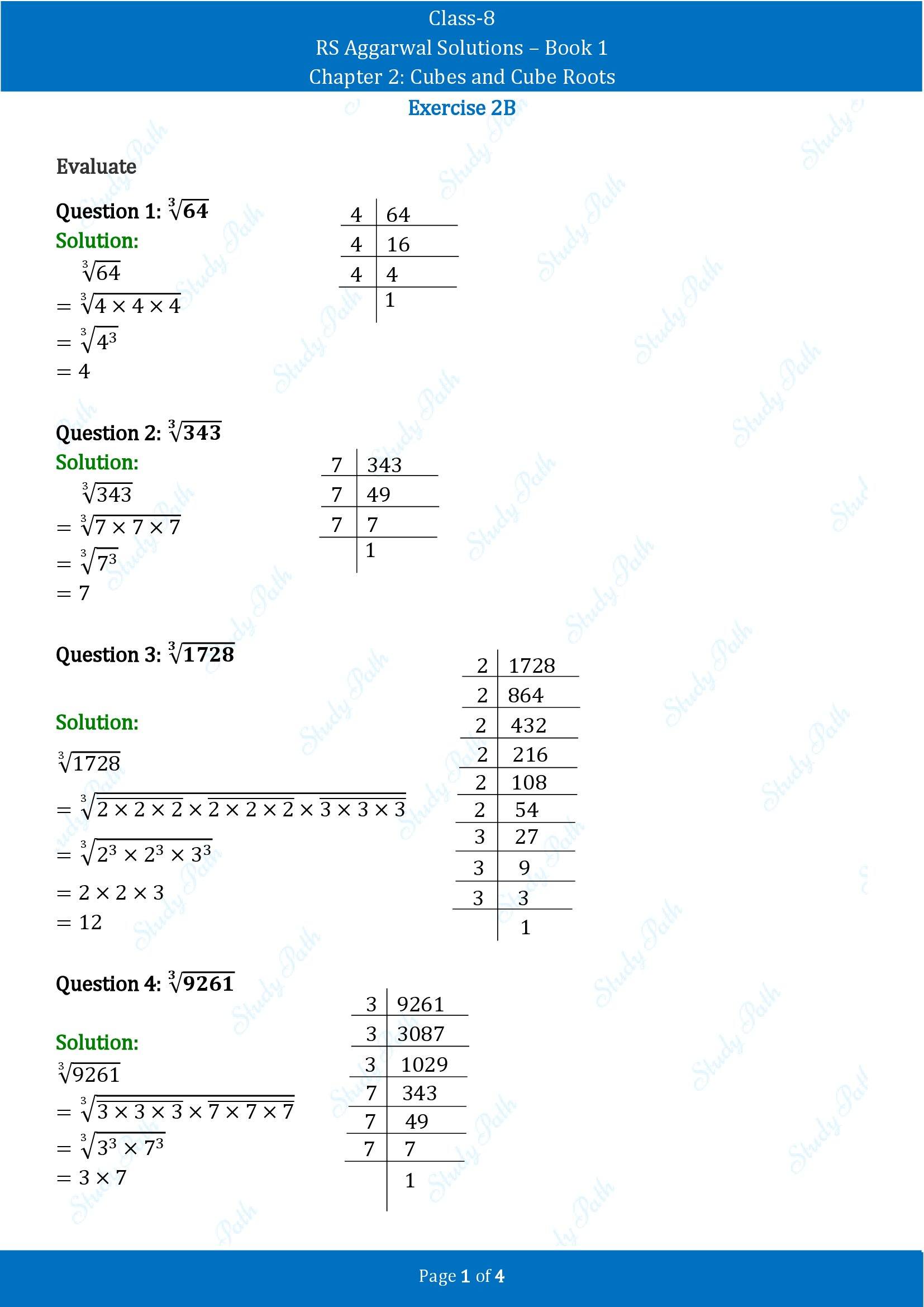 RS Aggarwal Solutions Class 8 Book 1 Chapter 2 Cubes and Cube Roots Exercise 2B 00001