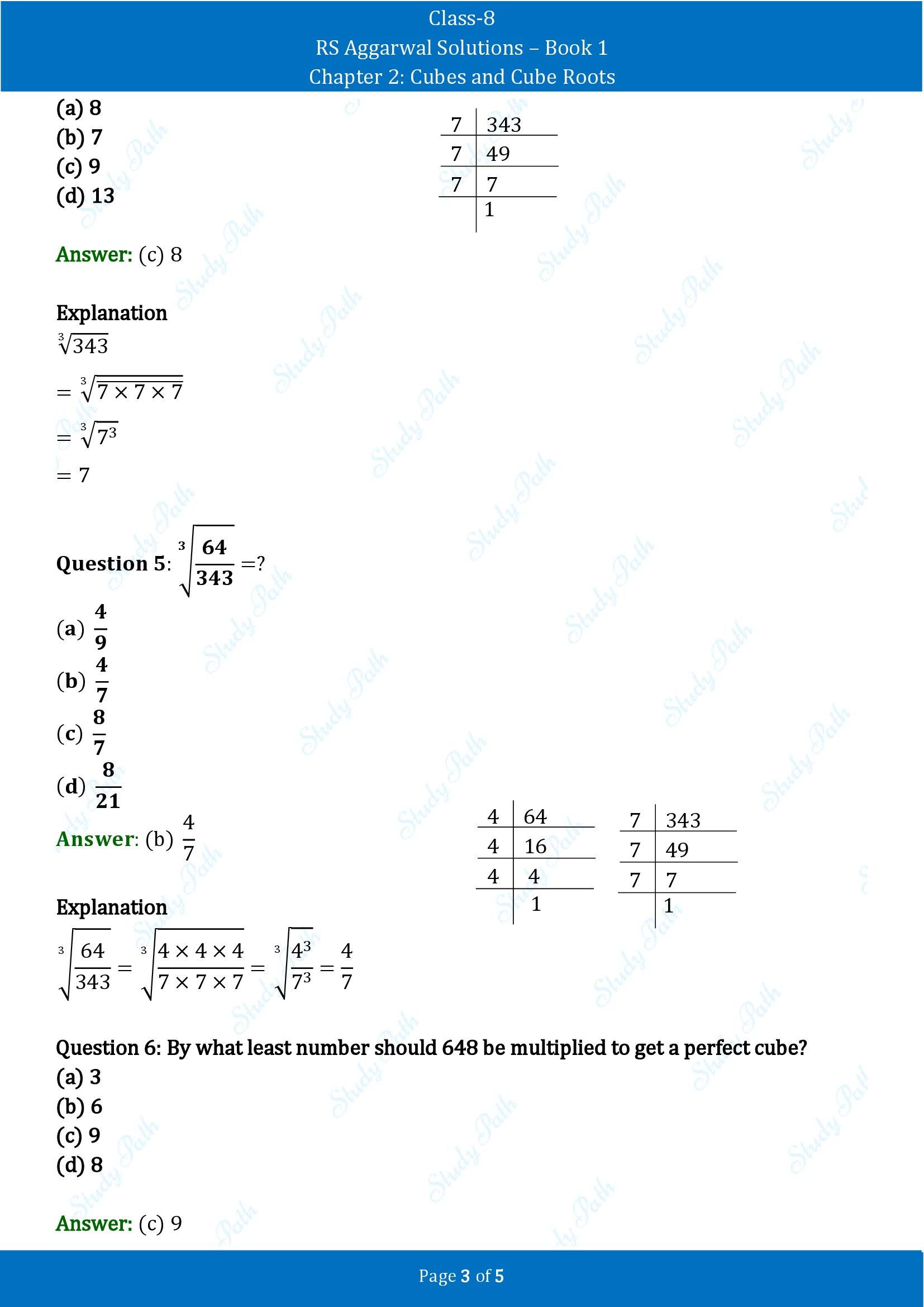 RS Aggarwal Solutions Class 8 Book 1 Chapter 2 Cubes and Cube Roots Exercise 2C 00003