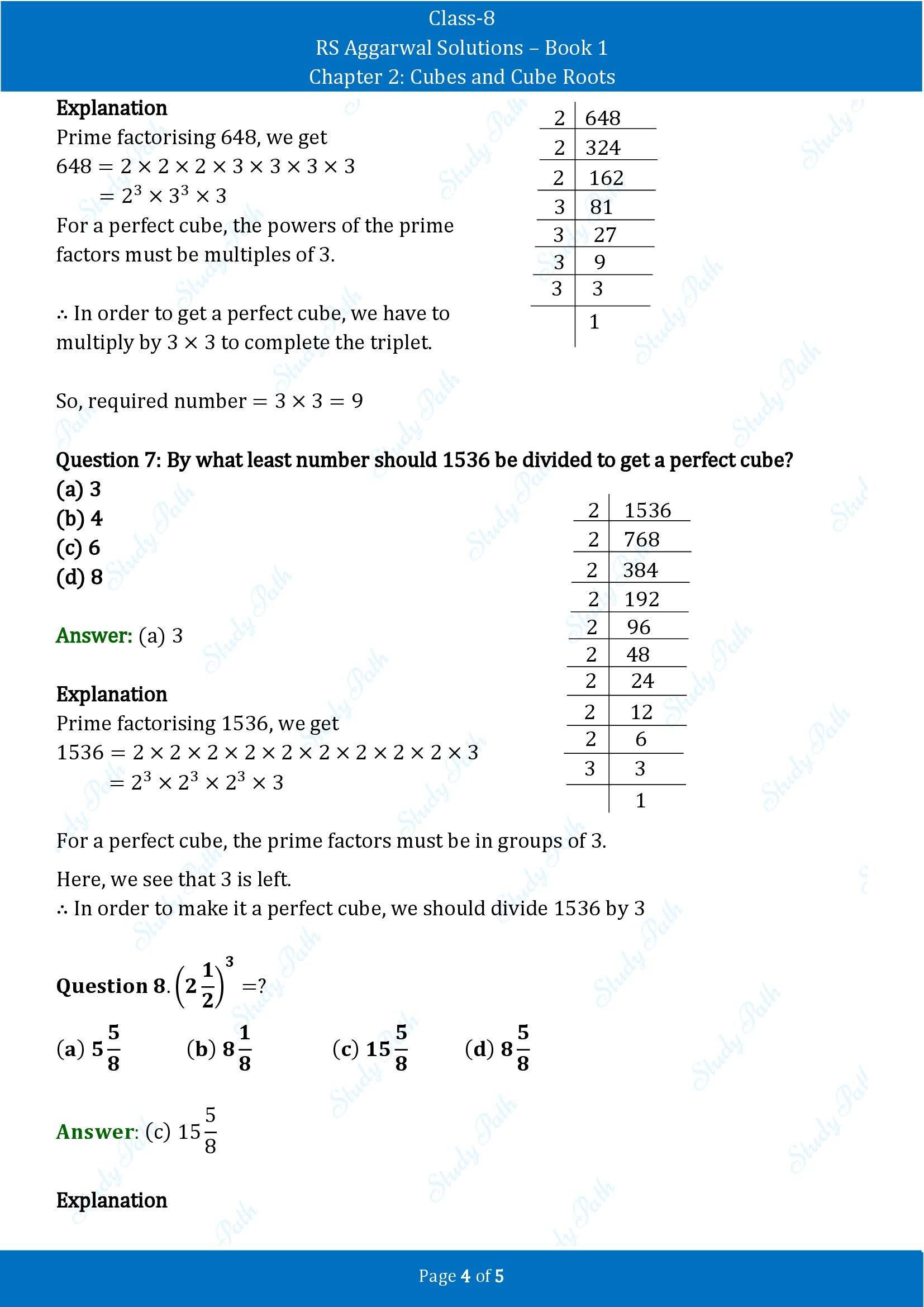 RS Aggarwal Solutions Class 8 Book 1 Chapter 2 Cubes and Cube Roots Exercise 2C 00004