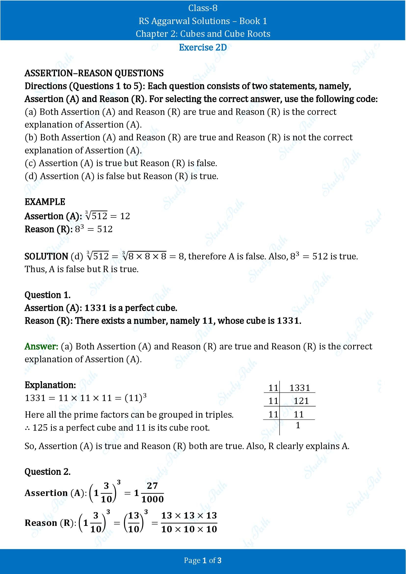RS Aggarwal Solutions Class 8 Book 1 Chapter 2 Cubes and Cube Roots Exercise 2D 00001
