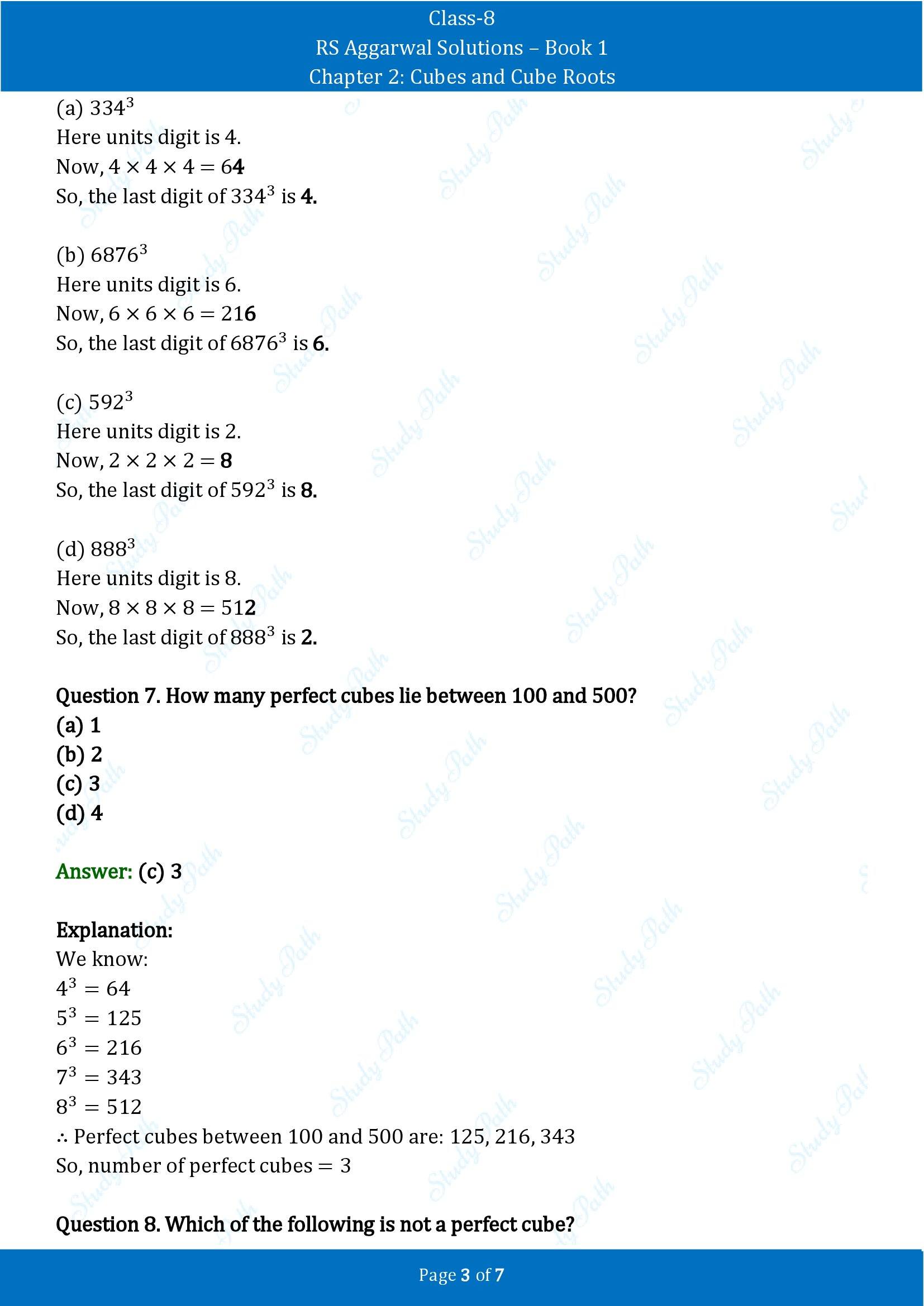 RS Aggarwal Solutions Class 8 Book 1 Chapter 2 Cubes and Cube Roots Test Paper 2 00003