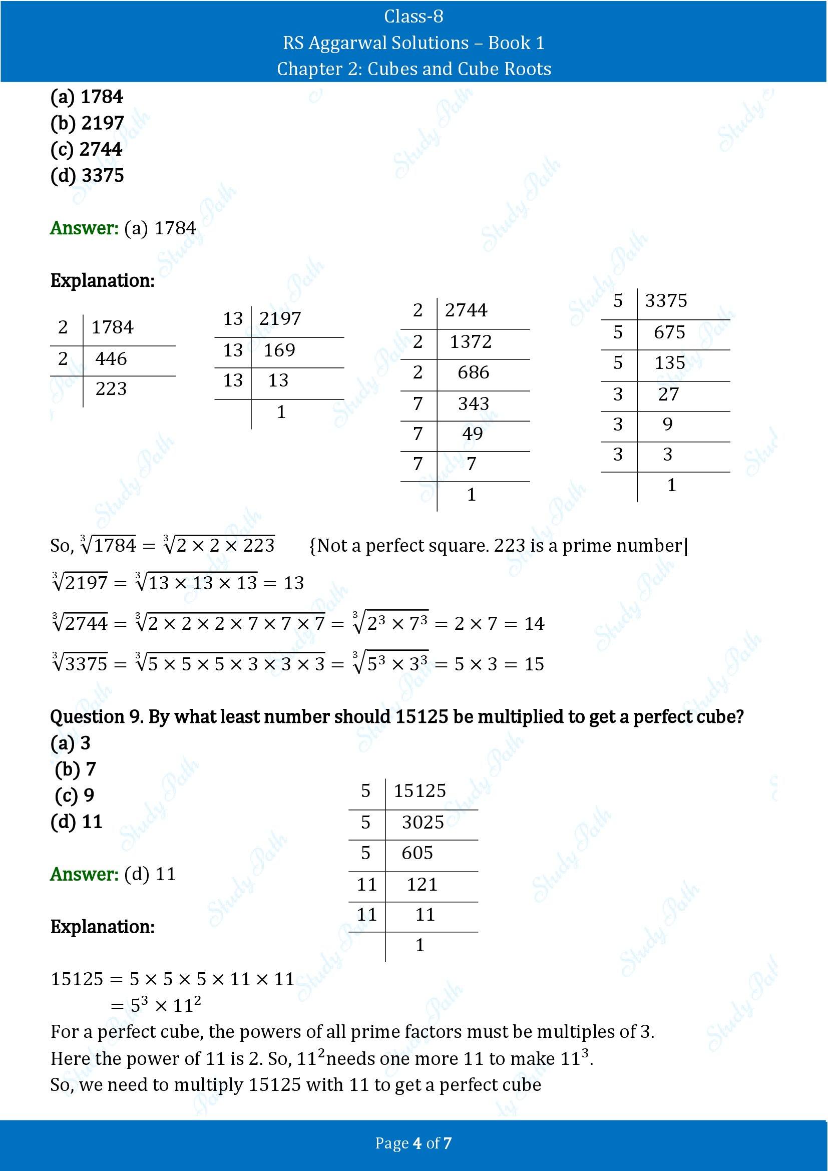 RS Aggarwal Solutions Class 8 Book 1 Chapter 2 Cubes and Cube Roots Test Paper 2 00004