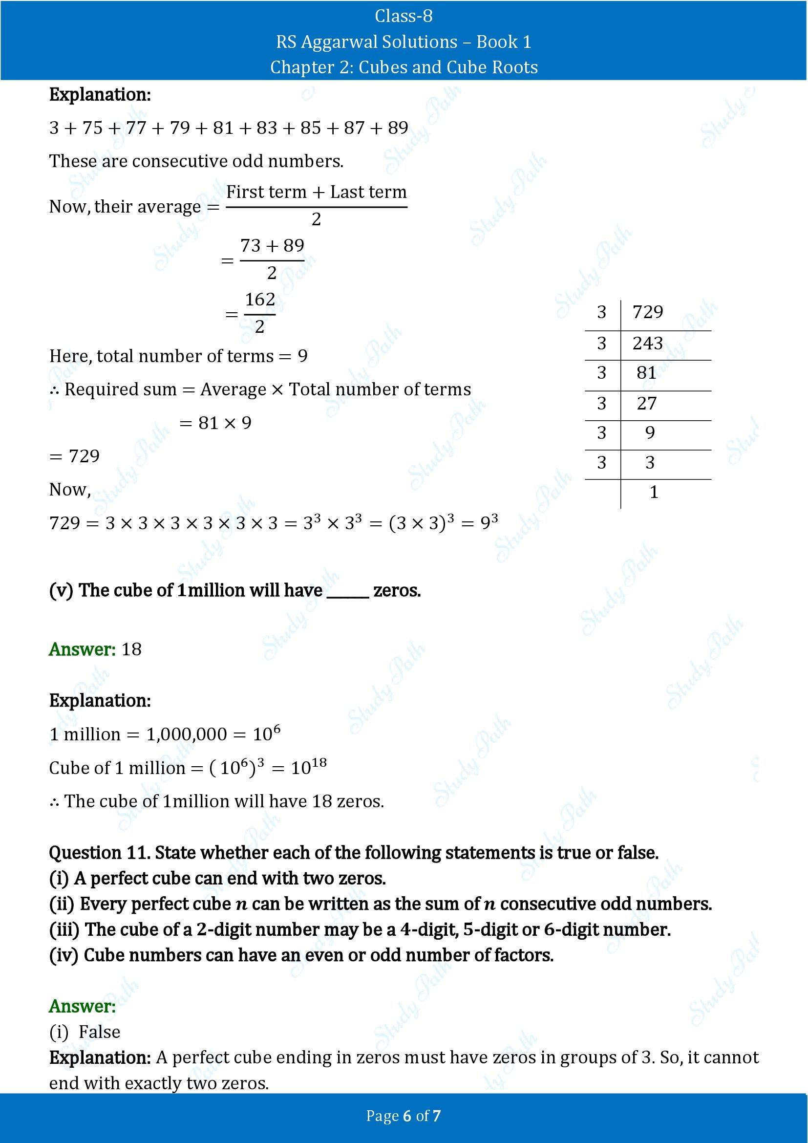 RS Aggarwal Solutions Class 8 Book 1 Chapter 2 Cubes and Cube Roots Test Paper 2 00006