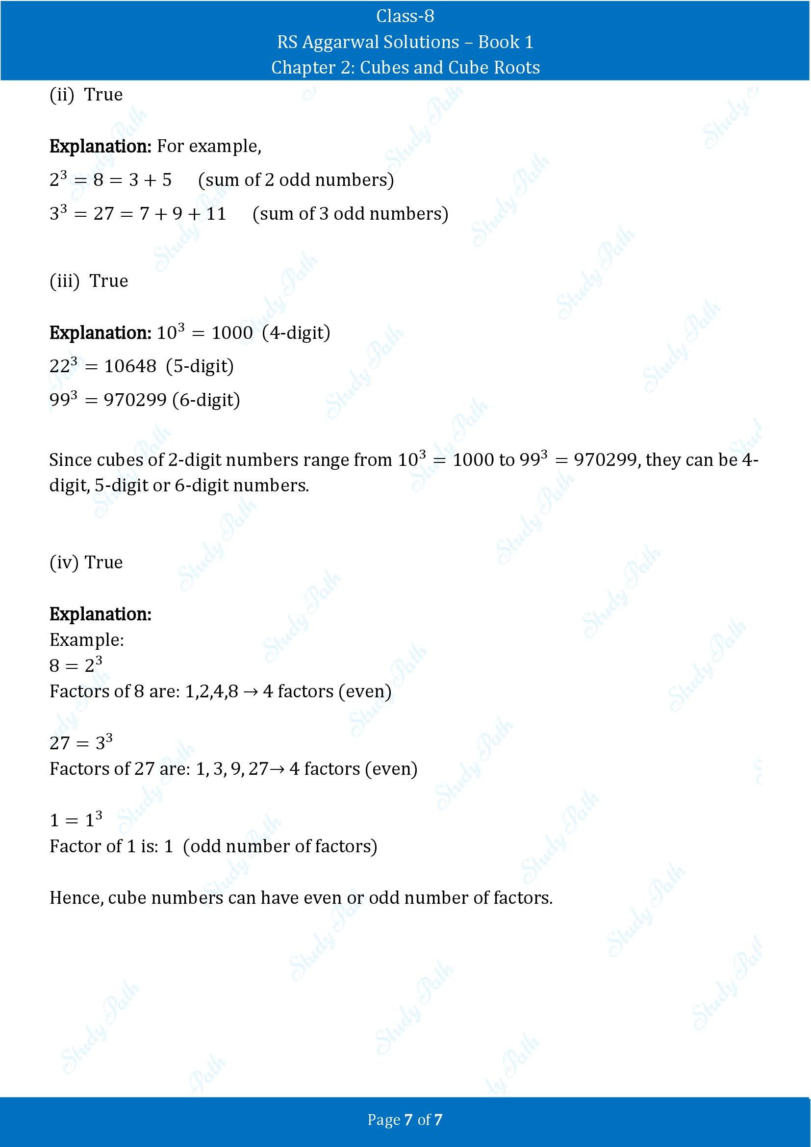 RS Aggarwal Solutions Class 8 Book 1 Chapter 2 Cubes and Cube Roots Test Paper 2 00007