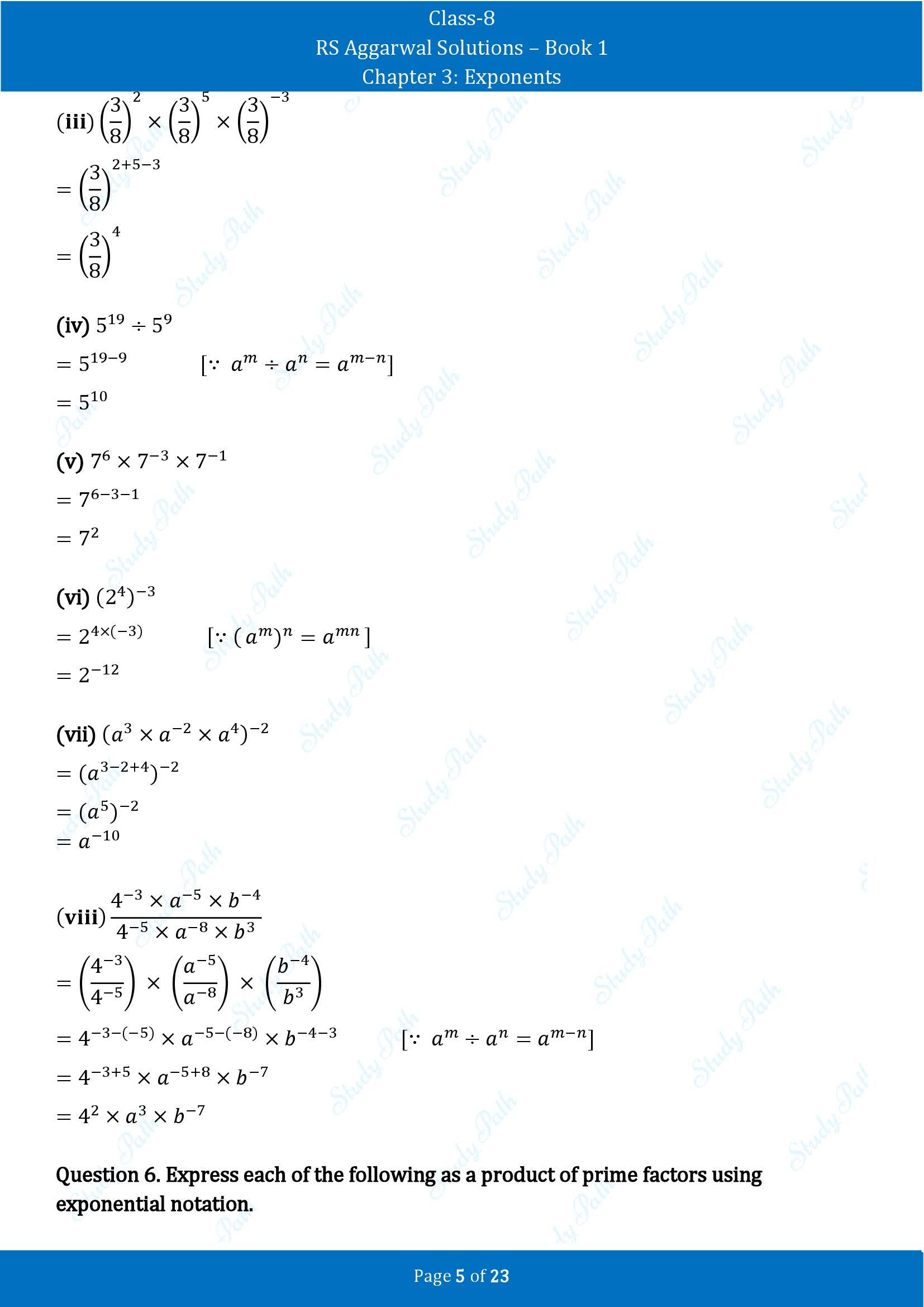 RS Aggarwal Solutions Class 8 Book 1 Chapter 3 Exponents Exercise 3A 00005