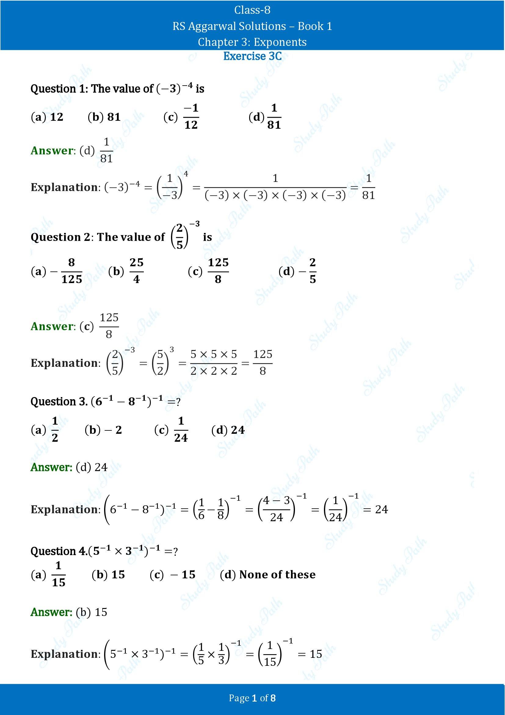 RS Aggarwal Solutions Class 8 Book 1 Chapter 3 Exponents Exercise 3C 00001