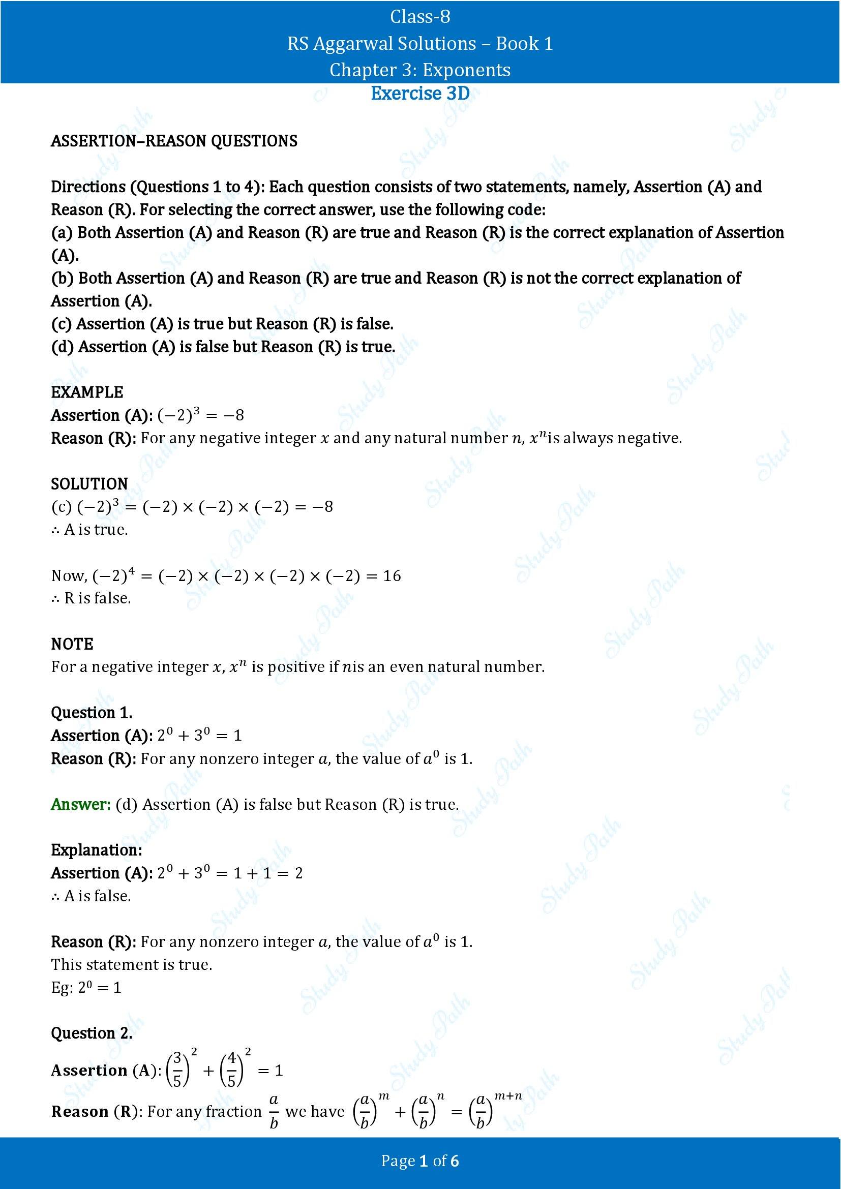 RS Aggarwal Solutions Class 8 Book 1 Chapter 3 Exponents Exercise 3D 00001
