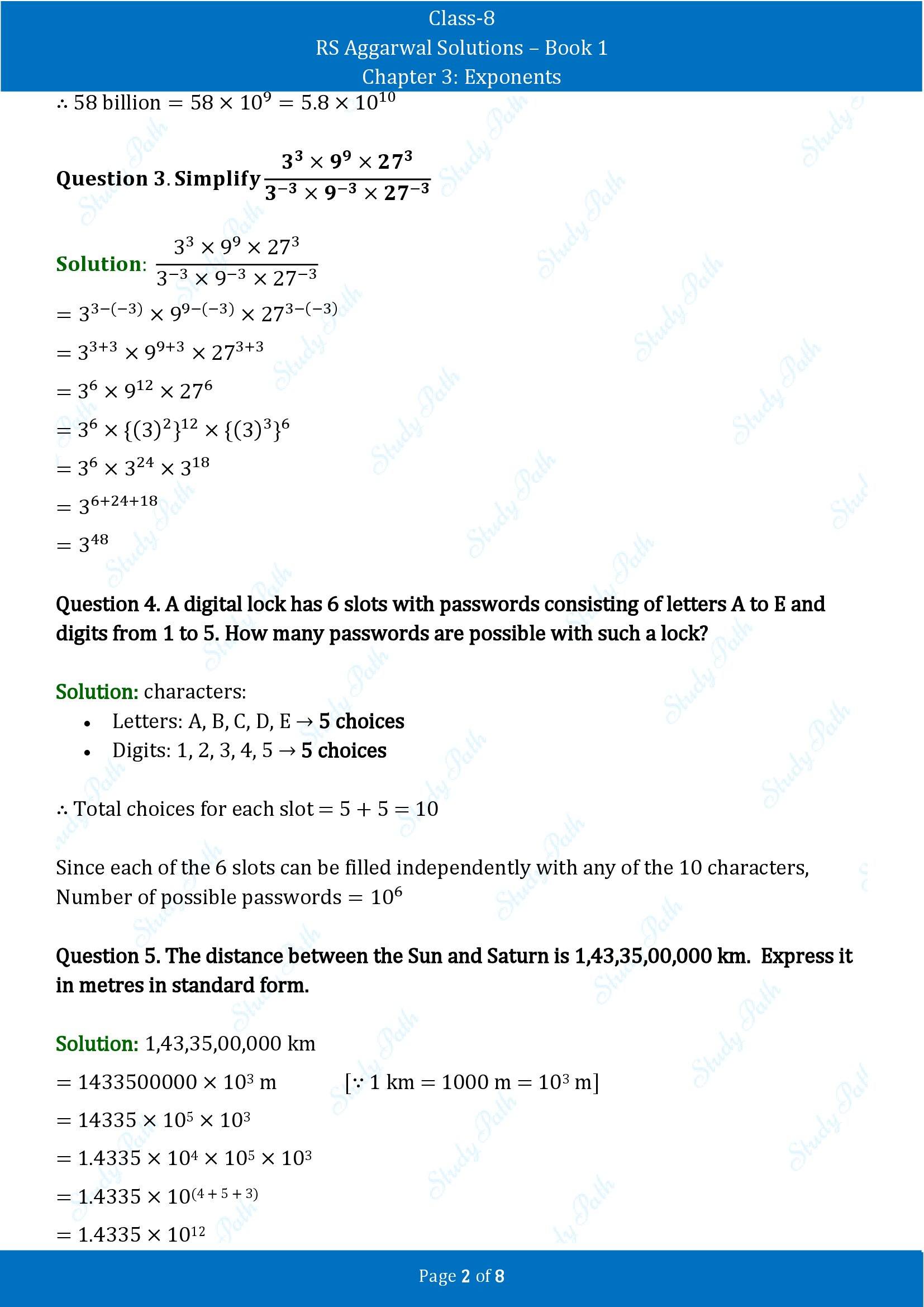 RS Aggarwal Solutions Class 8 Book 1 Chapter 3 Exponents Test Paper 3 00002
