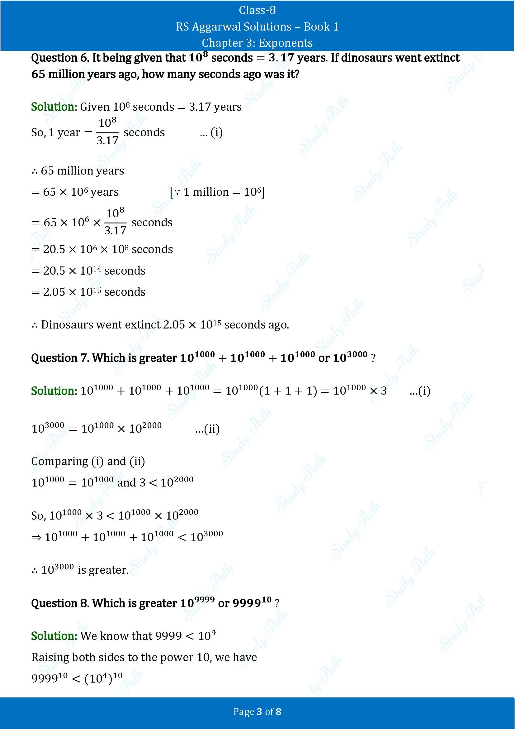RS Aggarwal Solutions Class 8 Book 1 Chapter 3 Exponents Test Paper 3 00003