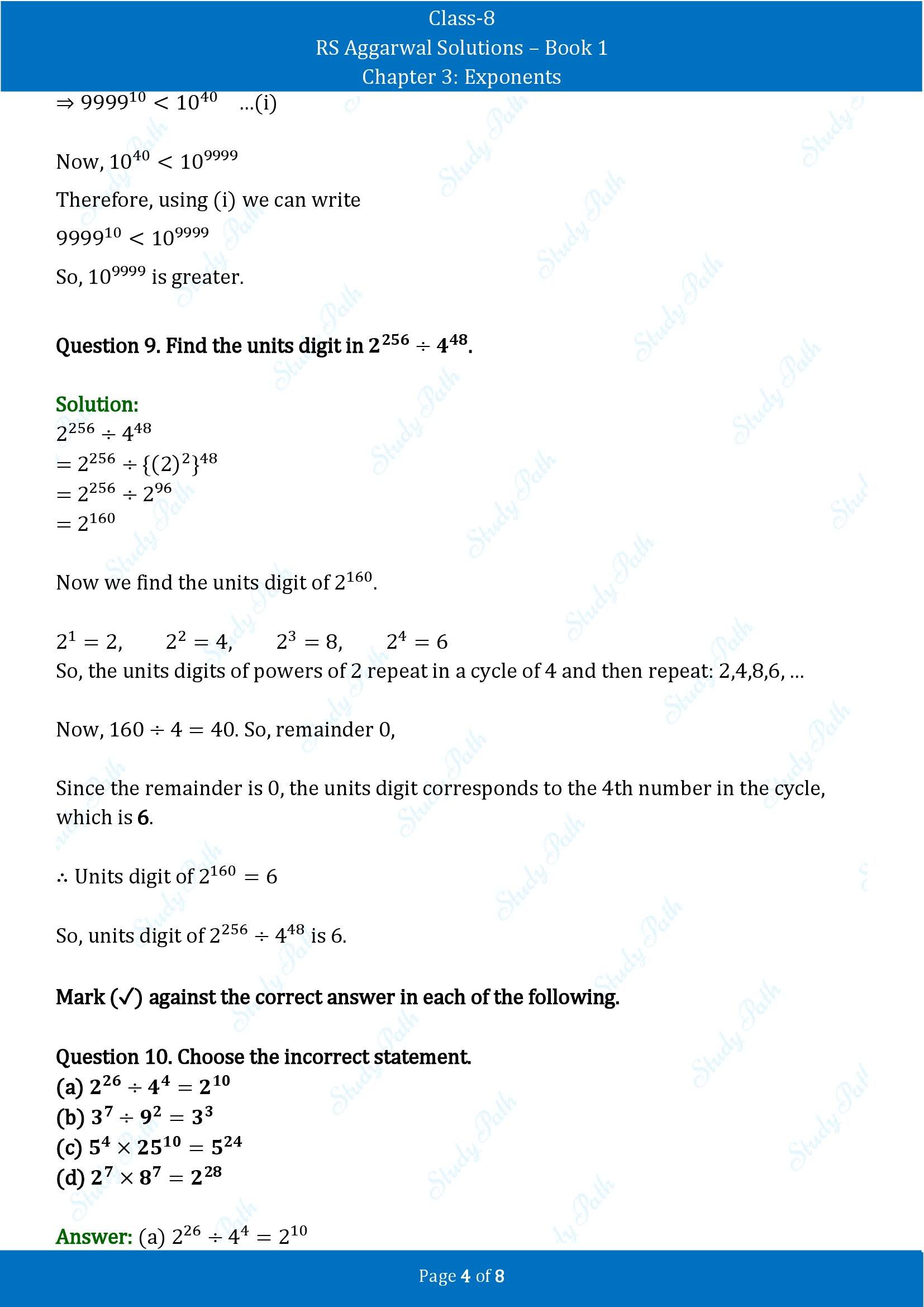RS Aggarwal Solutions Class 8 Book 1 Chapter 3 Exponents Test Paper 3 00004