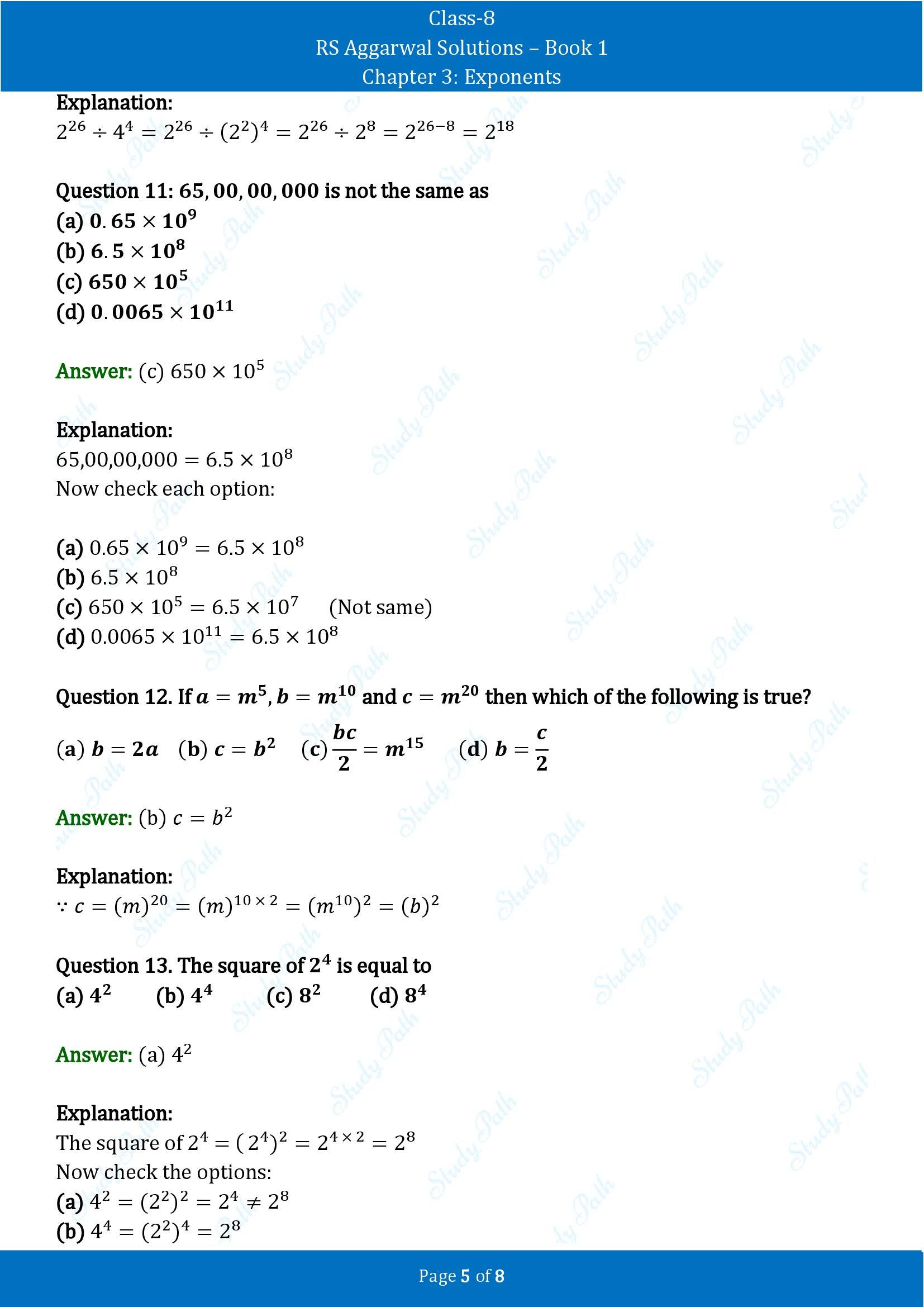 RS Aggarwal Solutions Class 8 Book 1 Chapter 3 Exponents Test Paper 3 00005