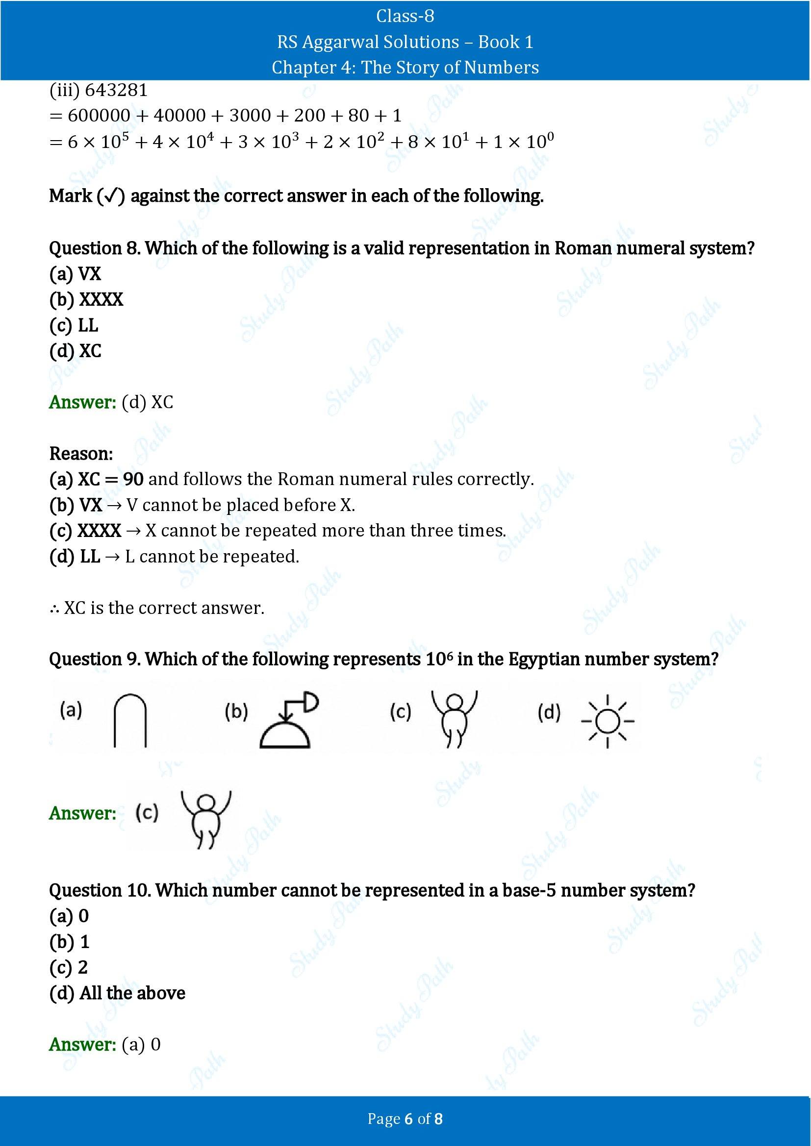 RS Aggarwal Solutions Class 8 Book 1 Chapter 4 The Story of Numbers Test Paper 4 00006
