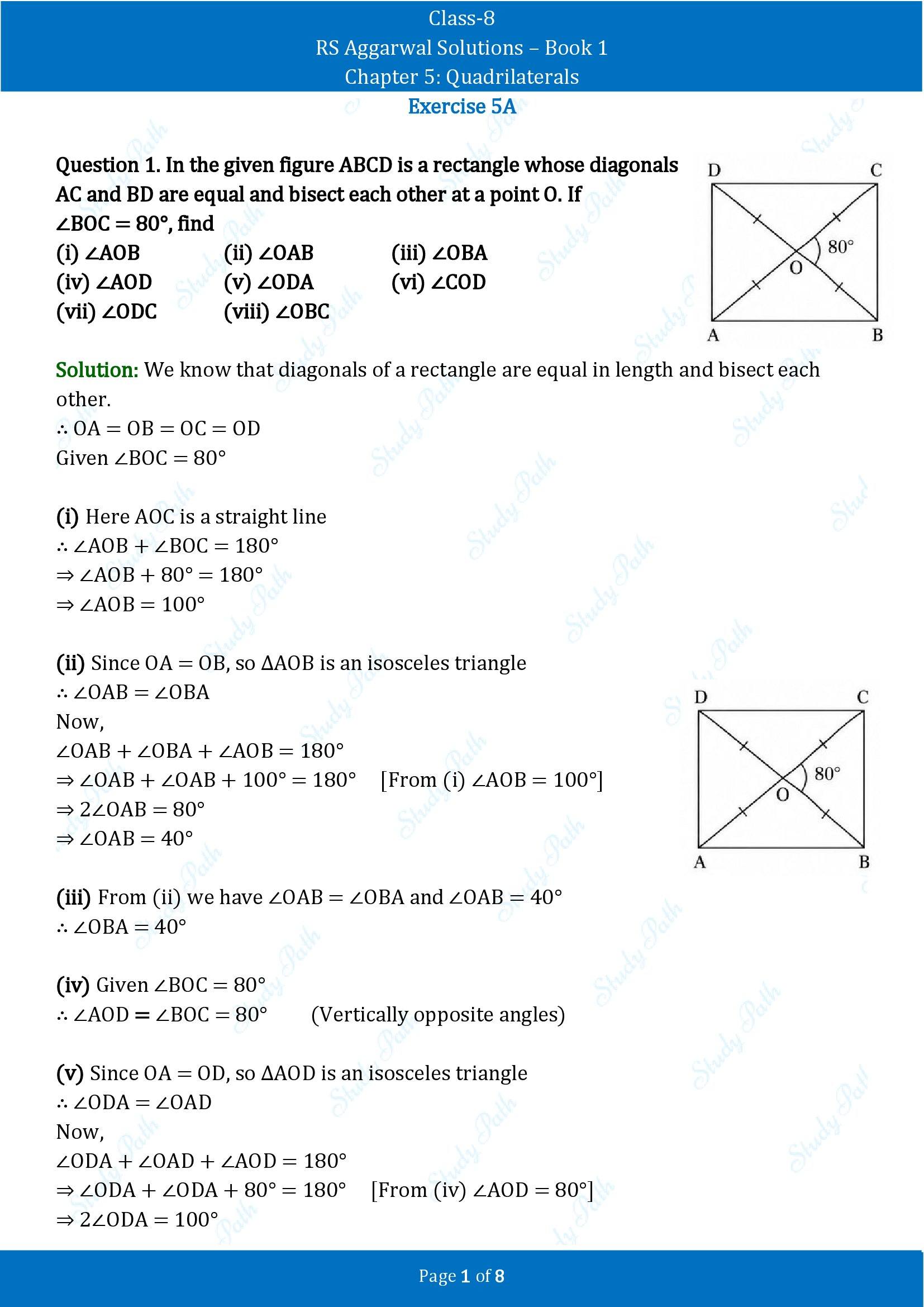RS Aggarwal Solutions Class 8 Book 1 Chapter 5 Quadrilaterals Exercise 5A 00001