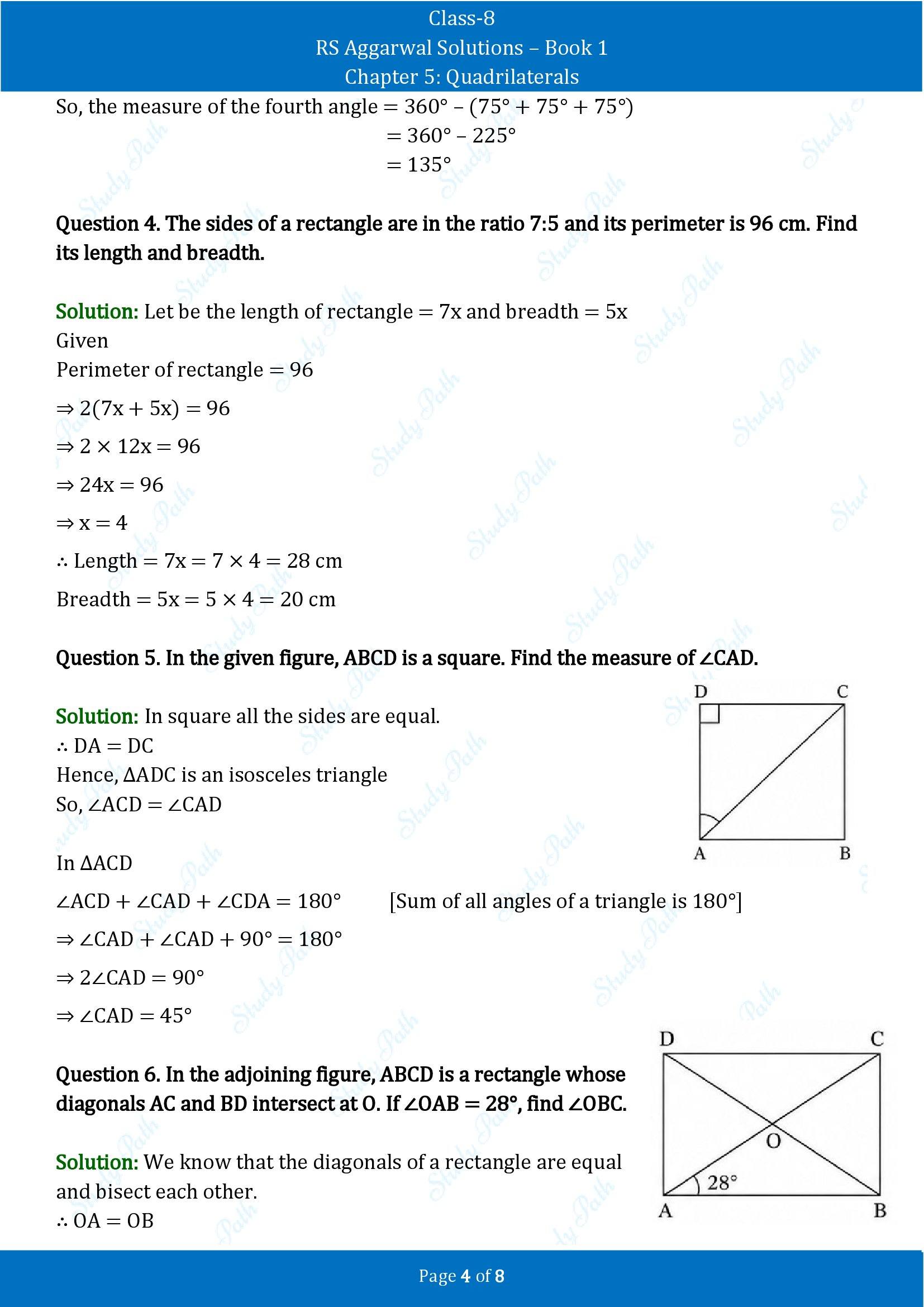 RS Aggarwal Solutions Class 8 Book 1 Chapter 5 Quadrilaterals Exercise 5A 00004