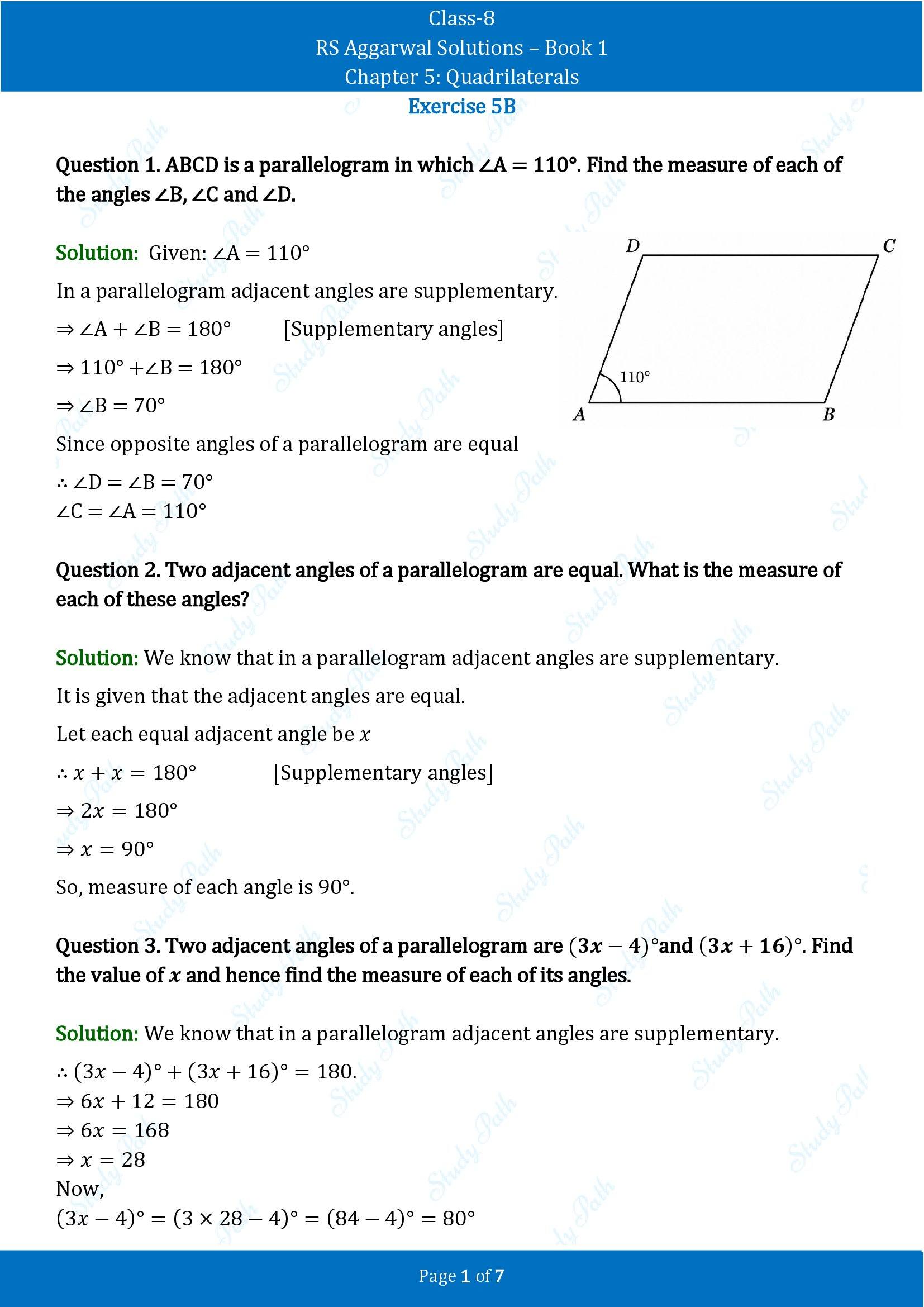 RS Aggarwal Solutions Class 8 Book 1 Chapter 5 Quadrilaterals Exercise 5B 00001