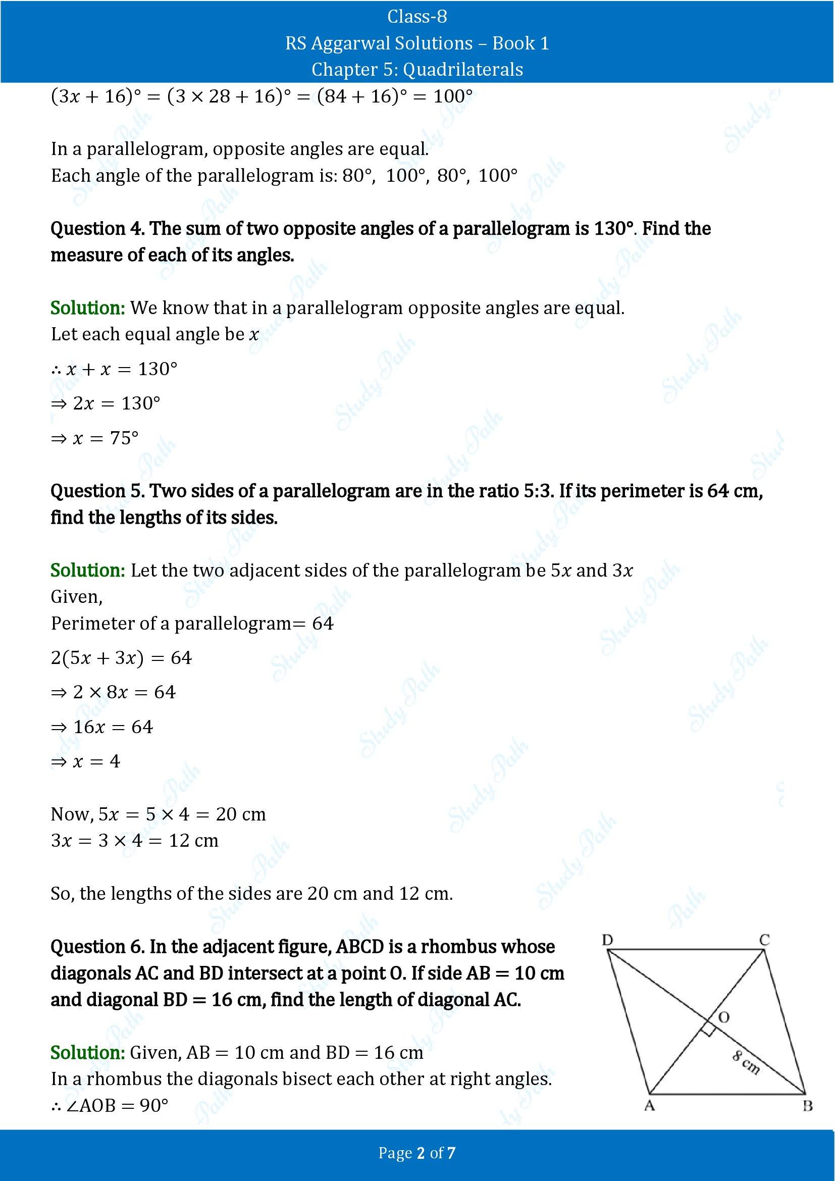 RS Aggarwal Solutions Class 8 Book 1 Chapter 5 Quadrilaterals Exercise 5B 00002