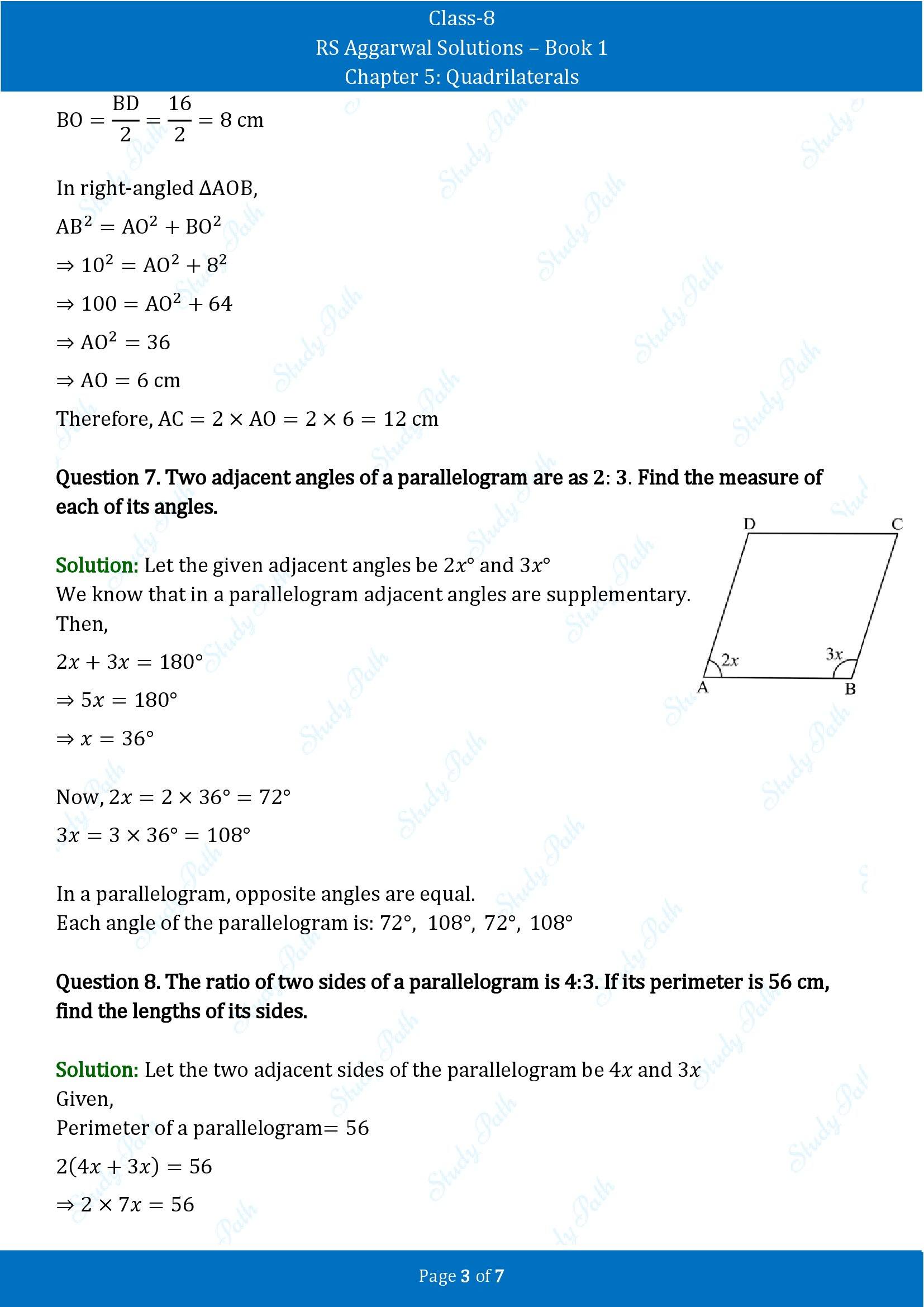 RS Aggarwal Solutions Class 8 Book 1 Chapter 5 Quadrilaterals Exercise 5B 00003