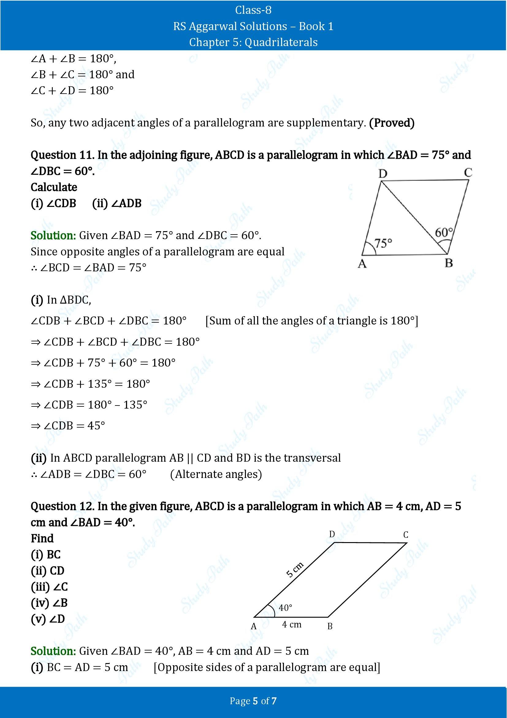 RS Aggarwal Solutions Class 8 Book 1 Chapter 5 Quadrilaterals Exercise 5B 00005