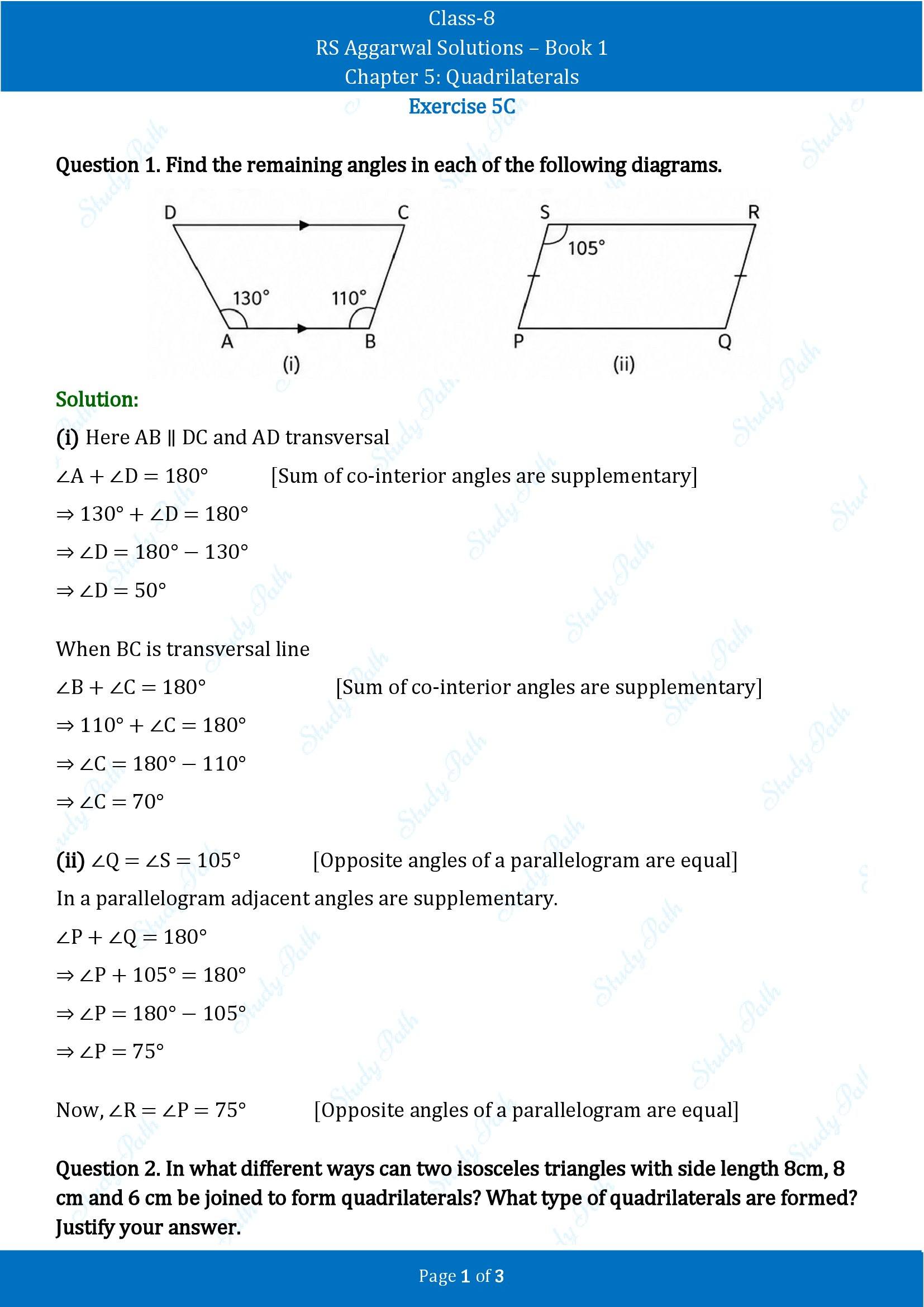 RS Aggarwal Solutions Class 8 Book 1 Chapter 5 Quadrilaterals Exercise 5C 00001