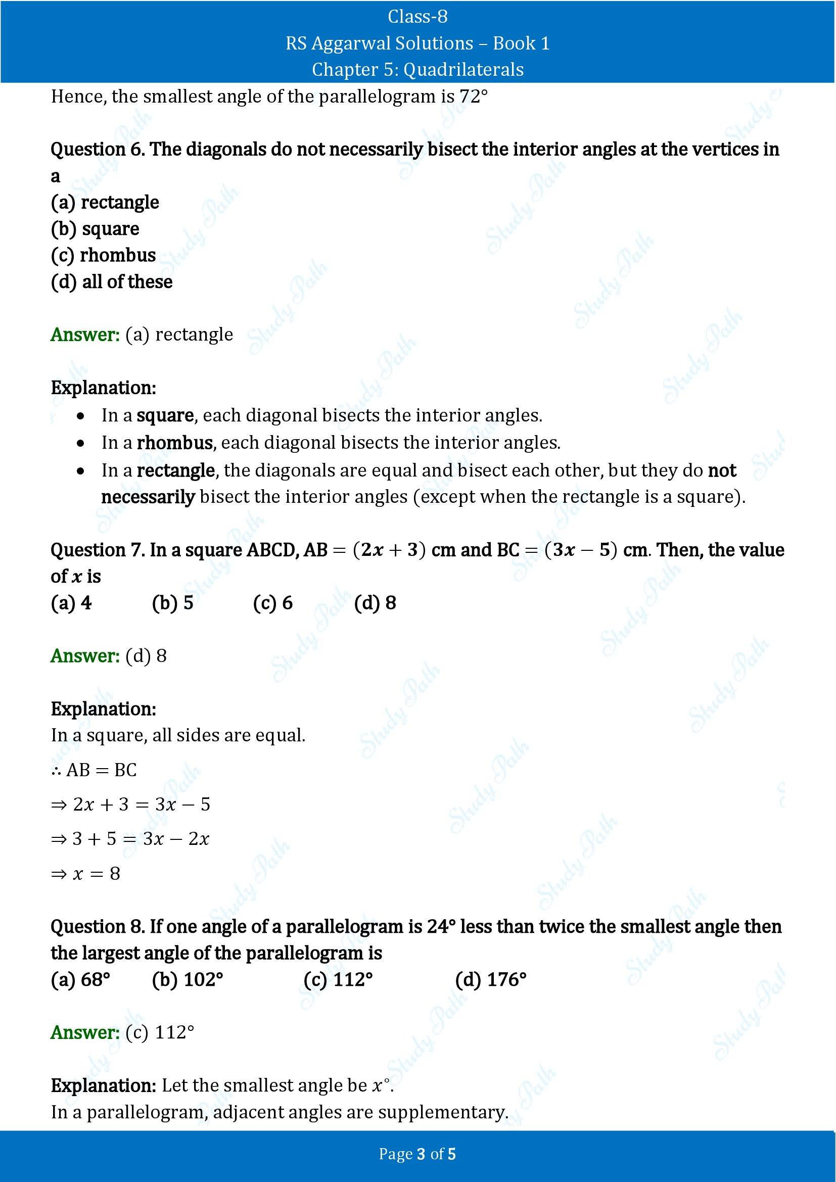 RS Aggarwal Solutions Class 8 Book 1 Chapter 5 Quadrilaterals Exercise 5D 00003
